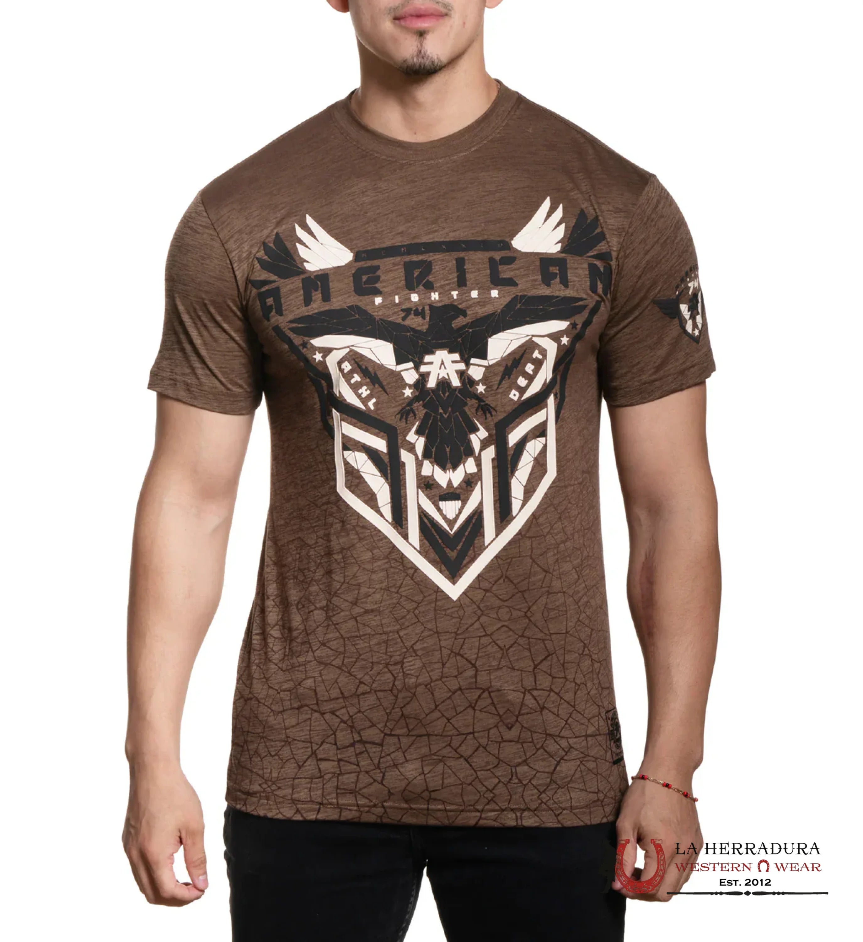AMERICAN FIGHTER MEN T-SHIRT BRWON BLACK HERTFORD FM15973 ROPA HOMBRES