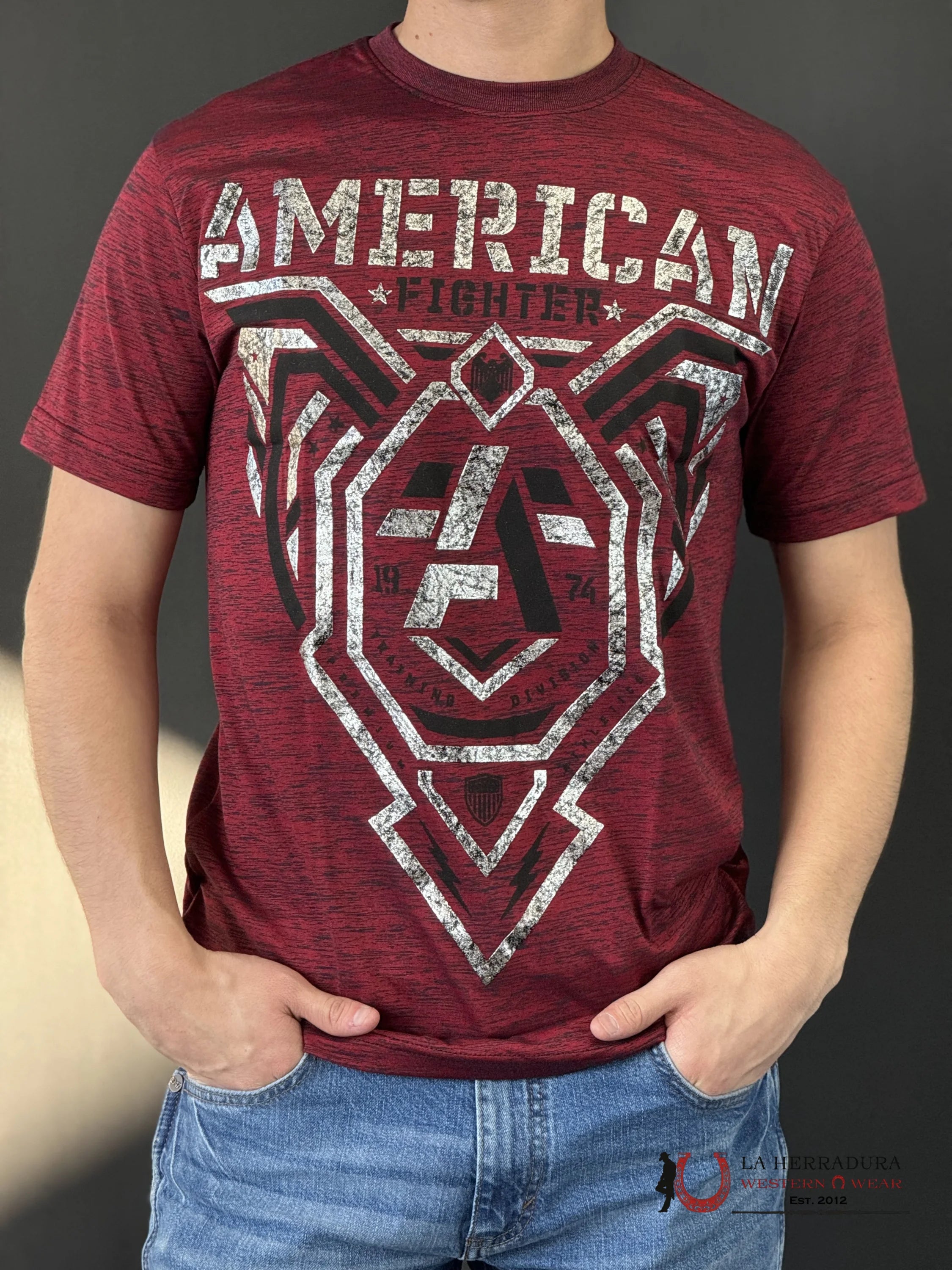 American Fighter T-Shirt Red Silver/Black Ropa Hombres