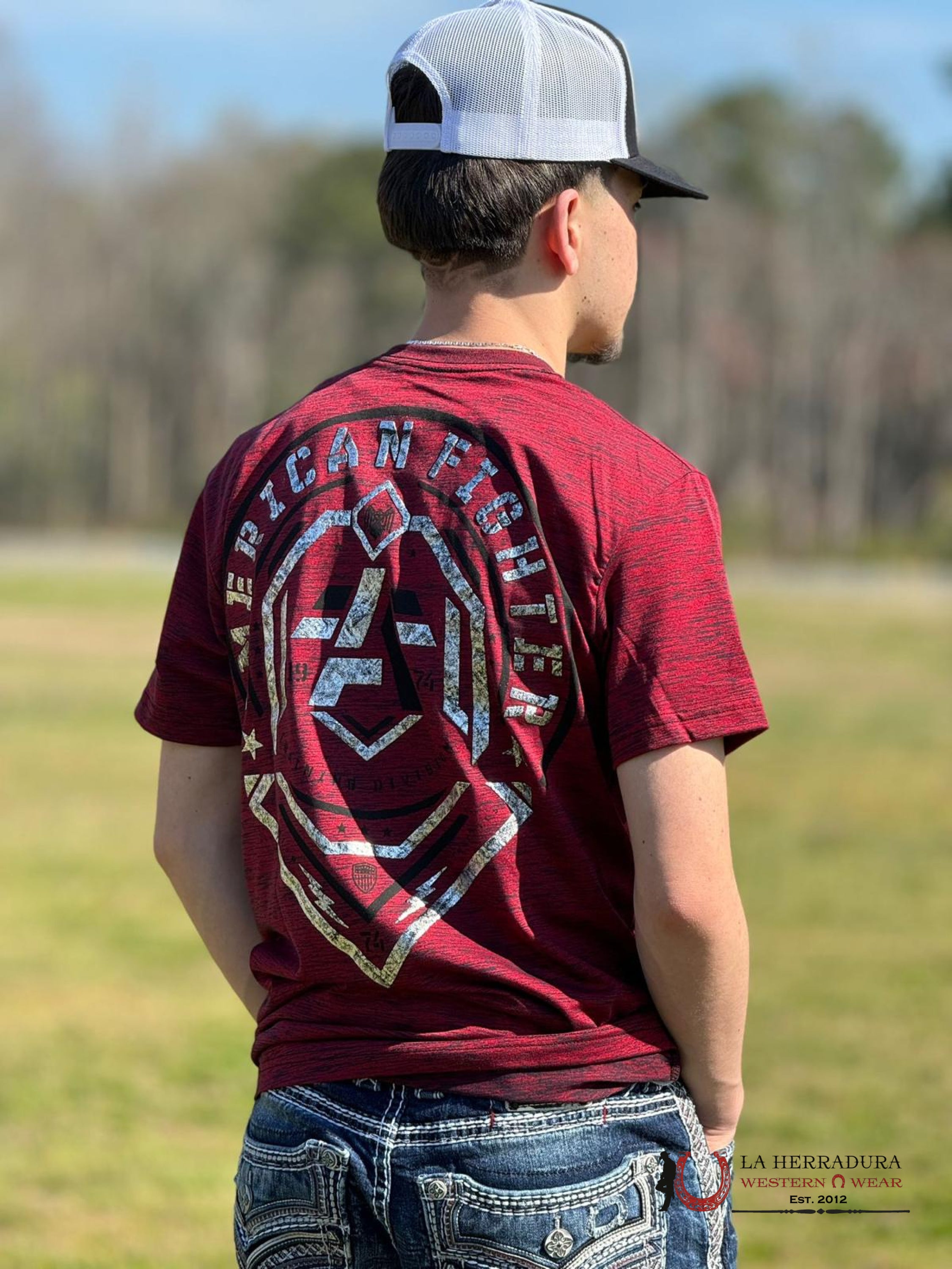 American Fighter T-Shirt Red Silver/Black Ropa Hombres