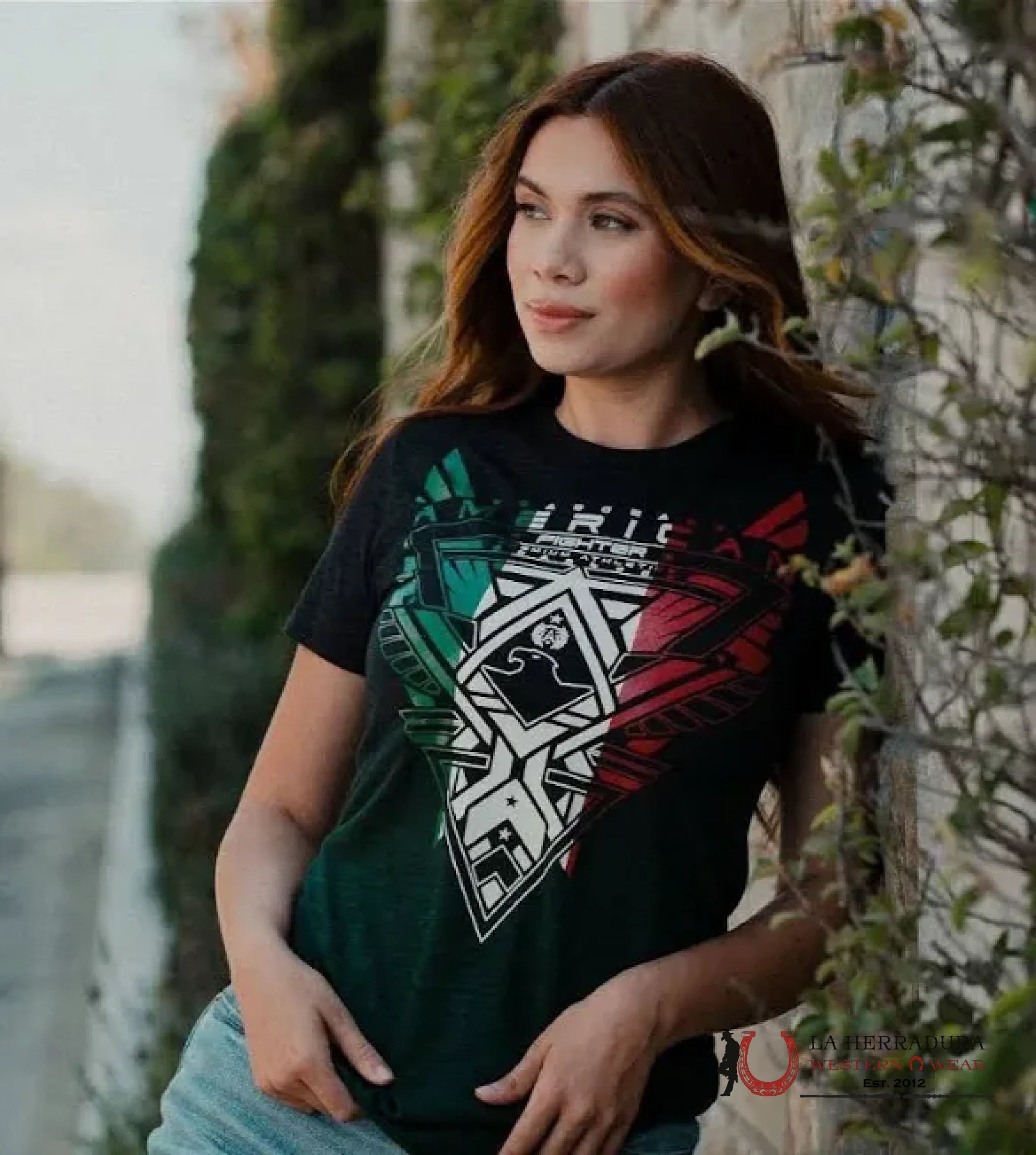 AMERICAN FIGHTER WOMEN T-SHIRT BLACK FADED IN GREEN MEXICO FLAG ANDREWS FW14771 ROPA MUJERES
