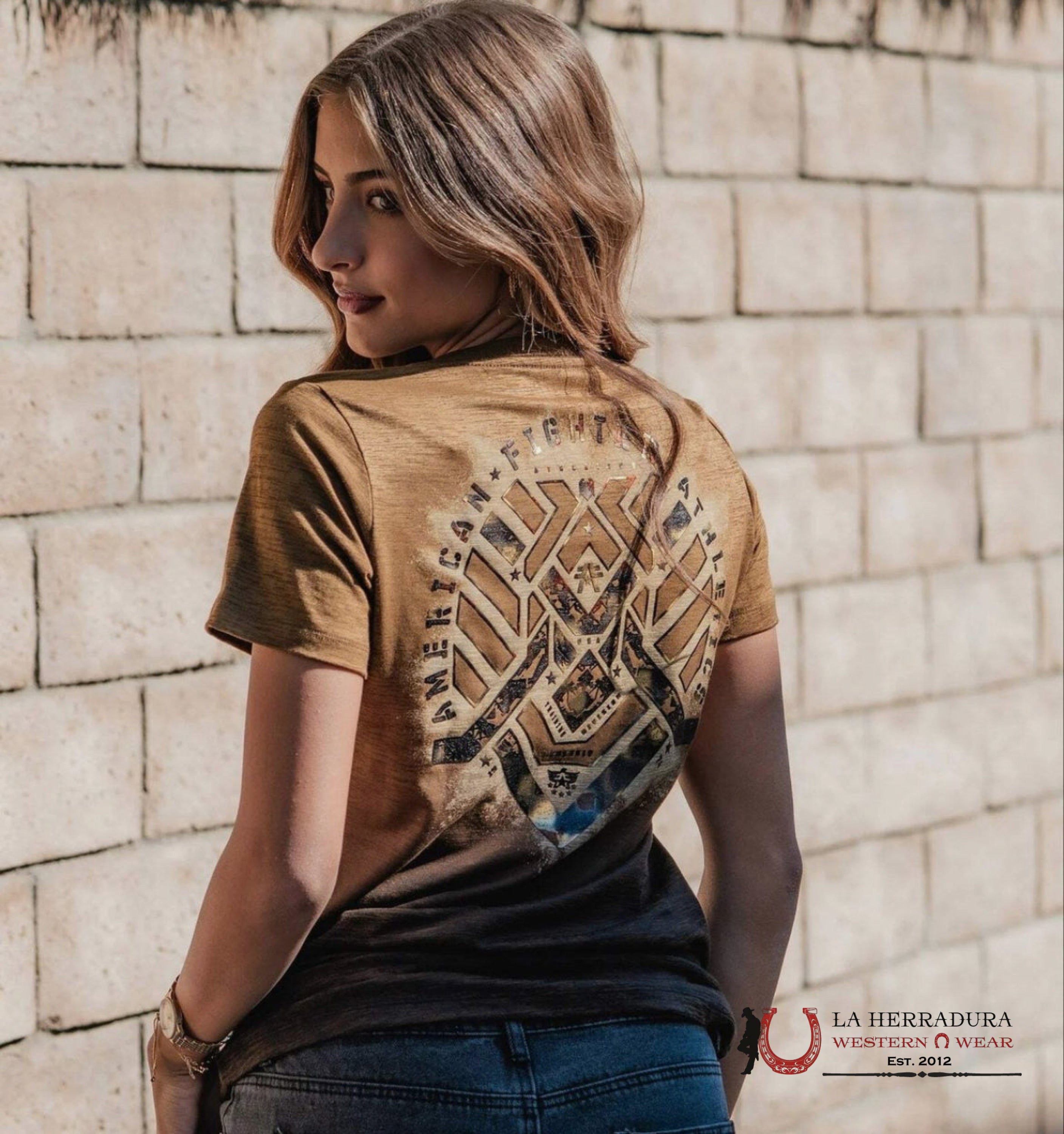 AMERICAN FIGHTER WOMEN T-SHIRT BROWN GOLD LOGO CARRINGTON FW15305 ROPA MUJERES