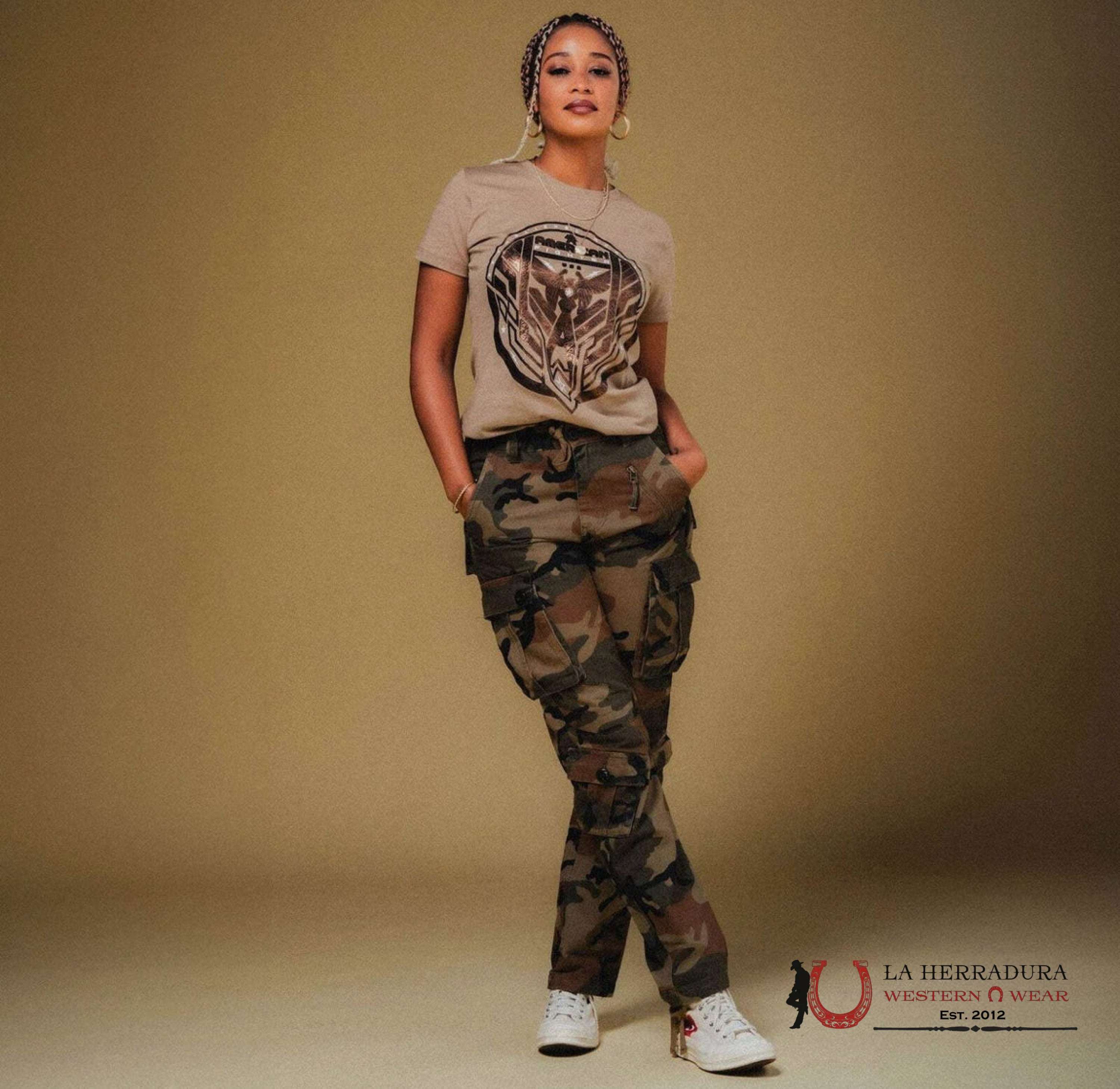 AMERICAN FIGHTER WOMEN T-SHIRT DARK KAHKI BROWN WHITE LOGO COLERAIN FW15355 ROPA MUJERES