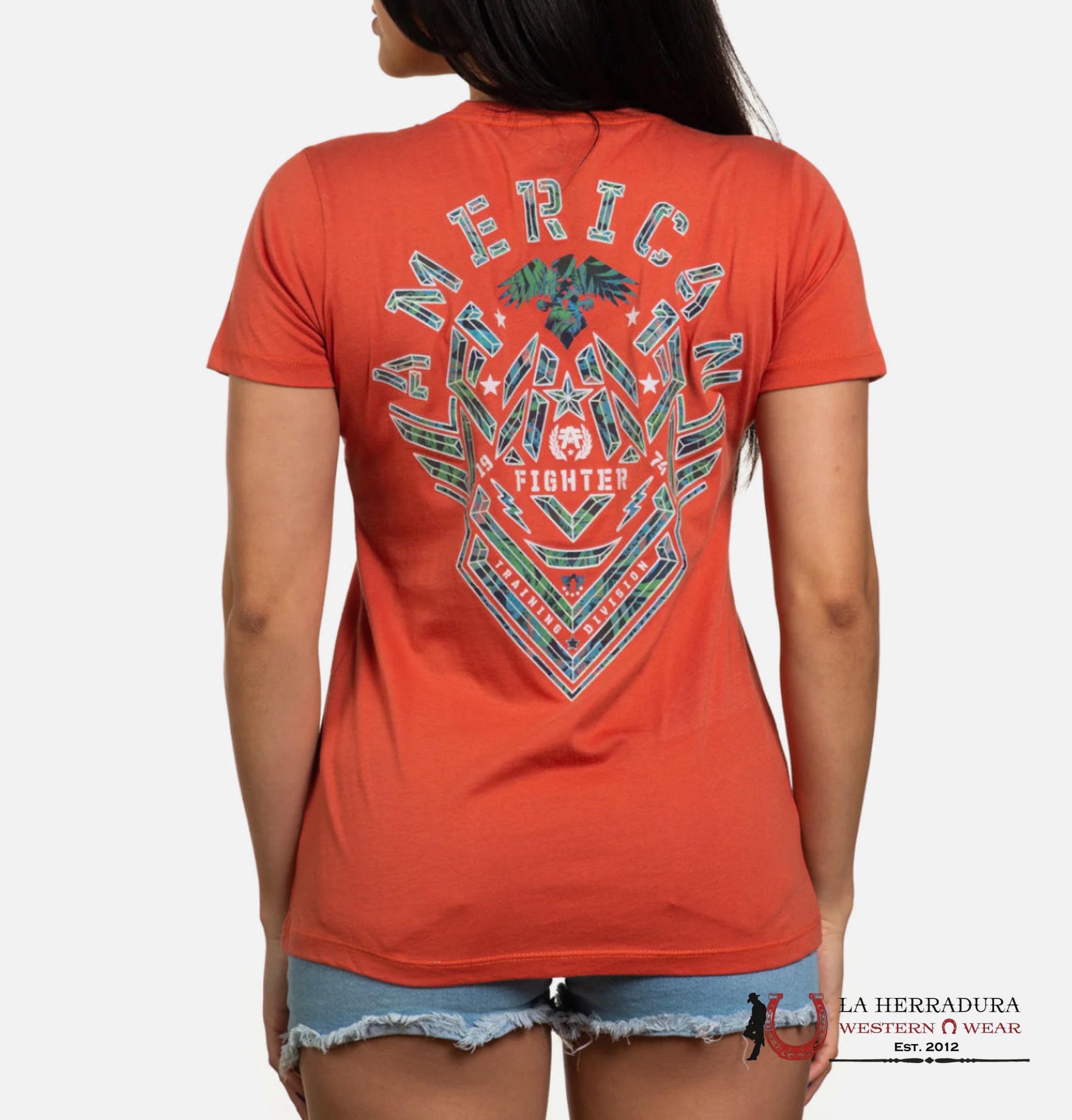 AMERICAN FIGHTER WOMEN T-SHIRT ORANGE GALAXY COLOR LOGO ARDLE FW14749 ROPA MUJERES