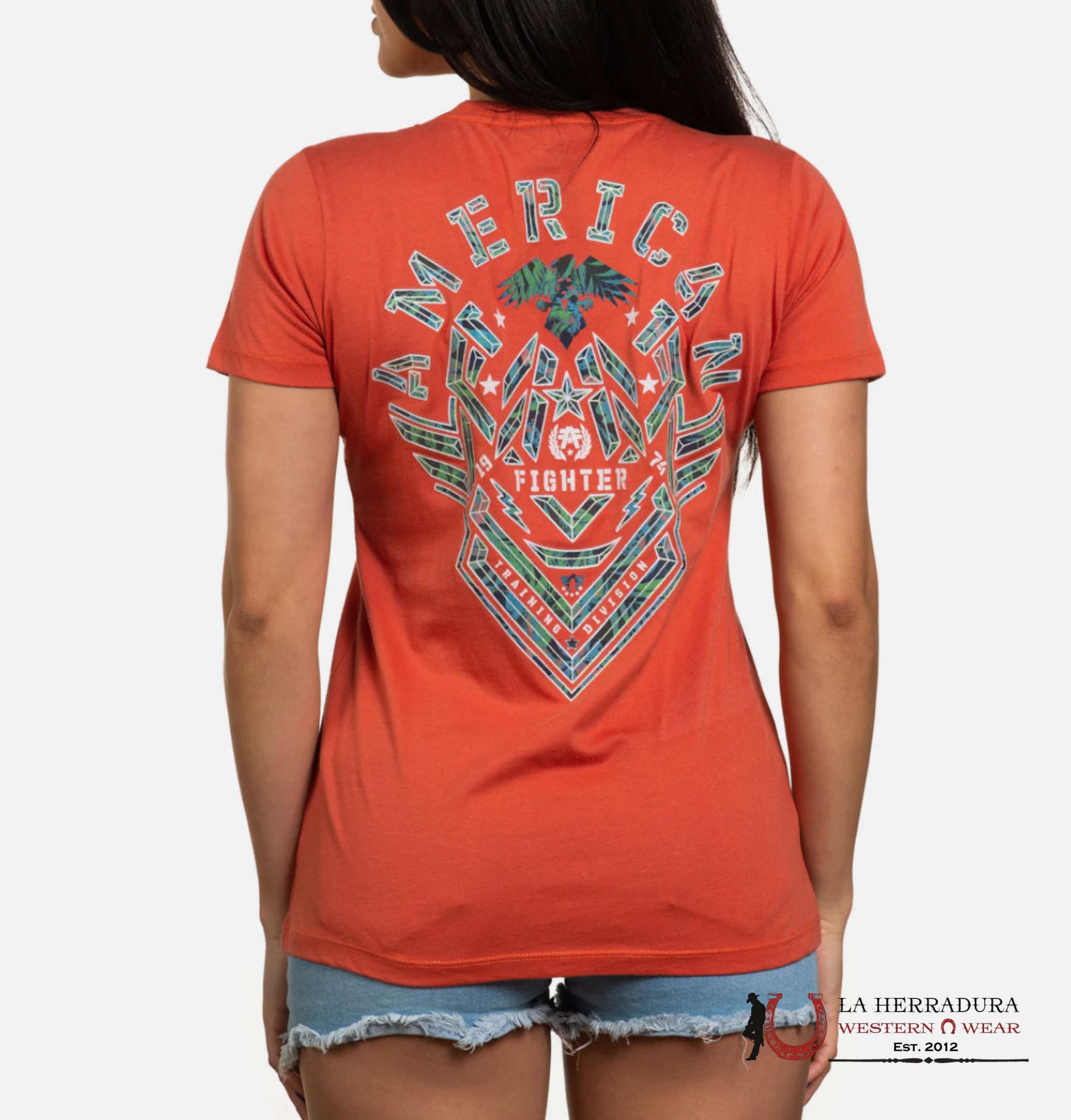 AMERICAN FIGHTER WOMEN T-SHIRT ORANGE GALAXY COLOR LOGO ARDLE FW14749 ROPA MUJERES