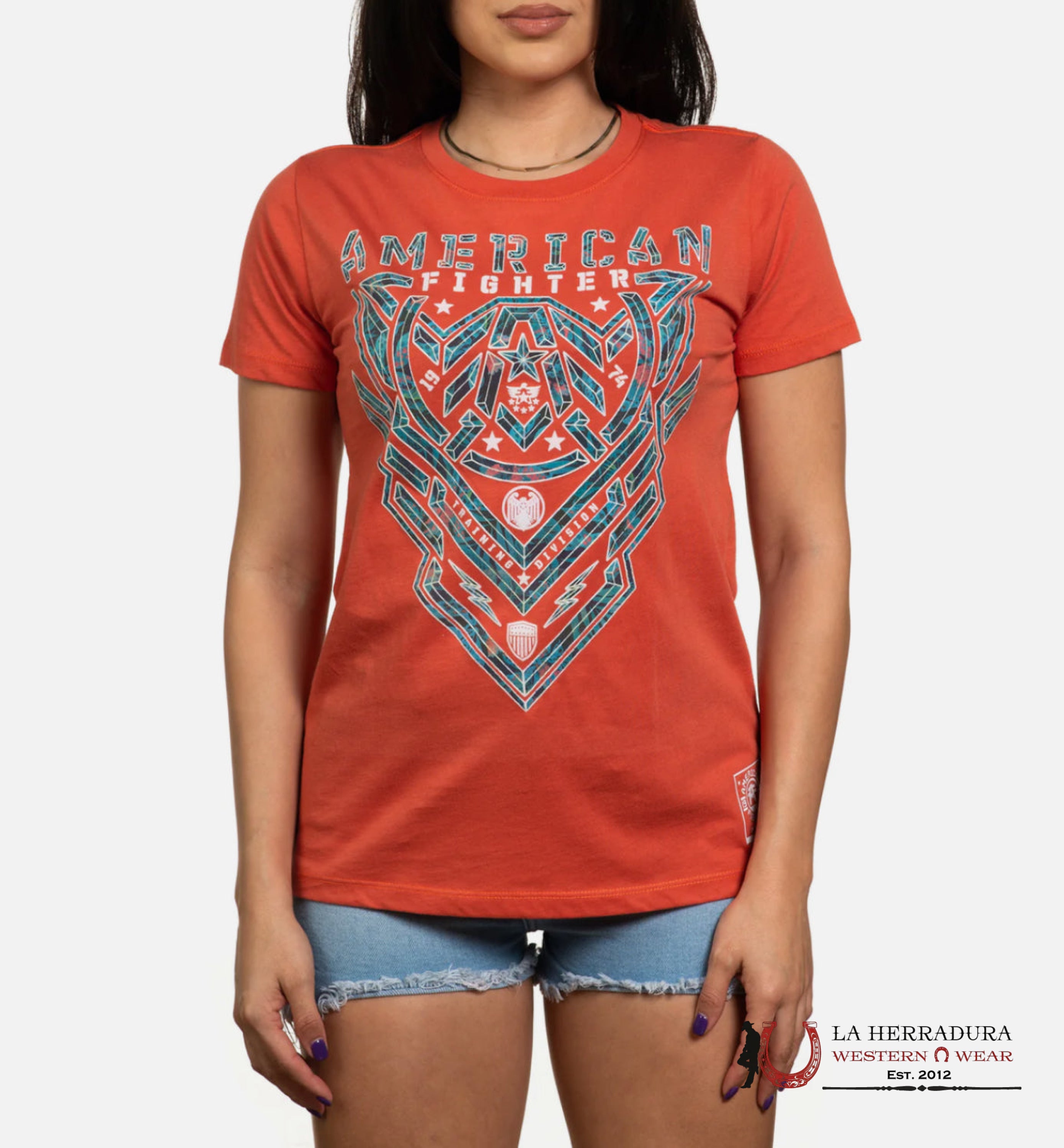 AMERICAN FIGHTER WOMEN T-SHIRT ORANGE GALAXY COLOR LOGO ARDLE FW14749 ROPA MUJERES