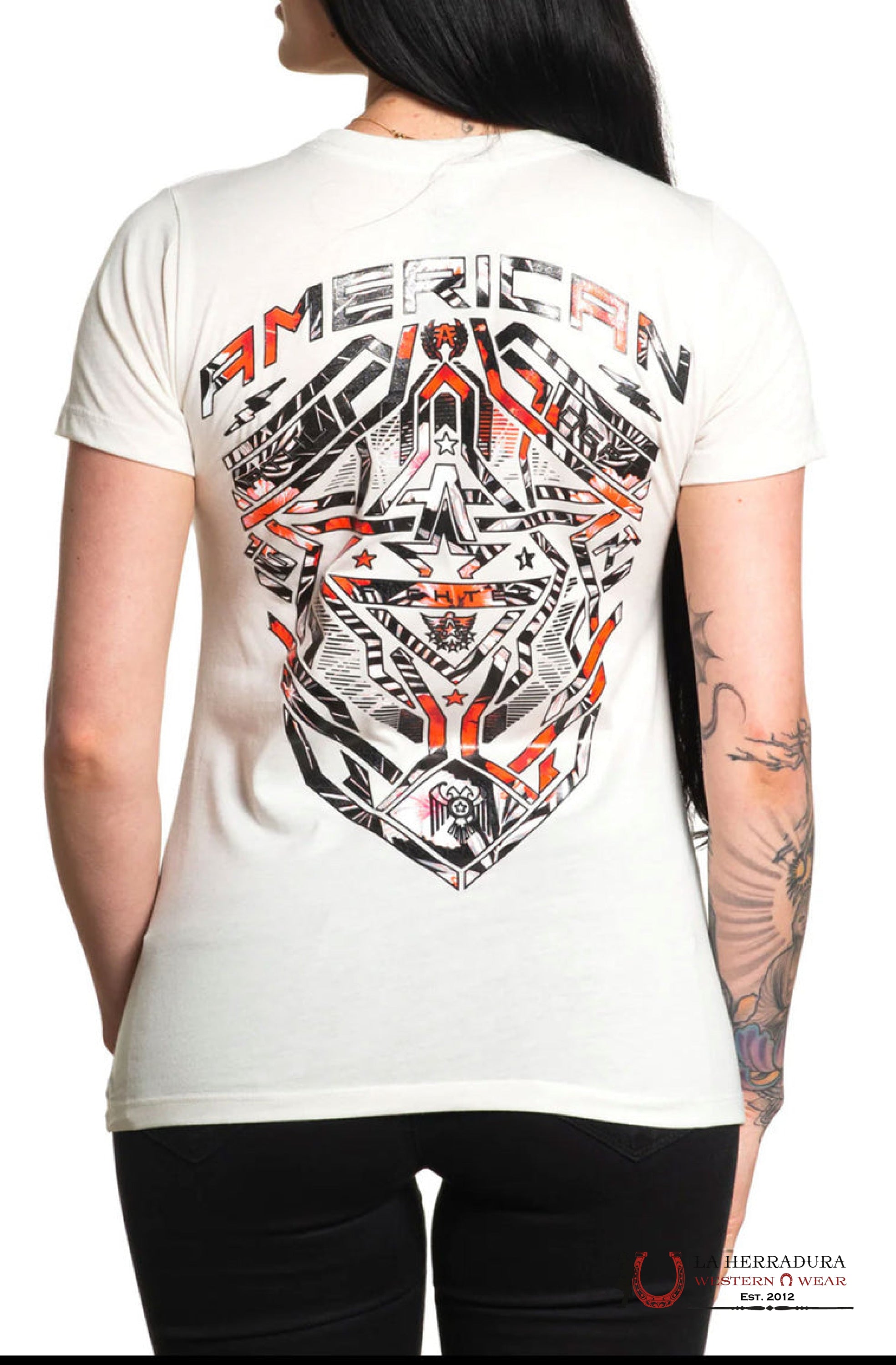 AMERICAN FIGHTER WOMEN T-SHIRT TAN BLACK ORANGE PINK LOGO MAYDAY FW14038 ROPA MUJERES