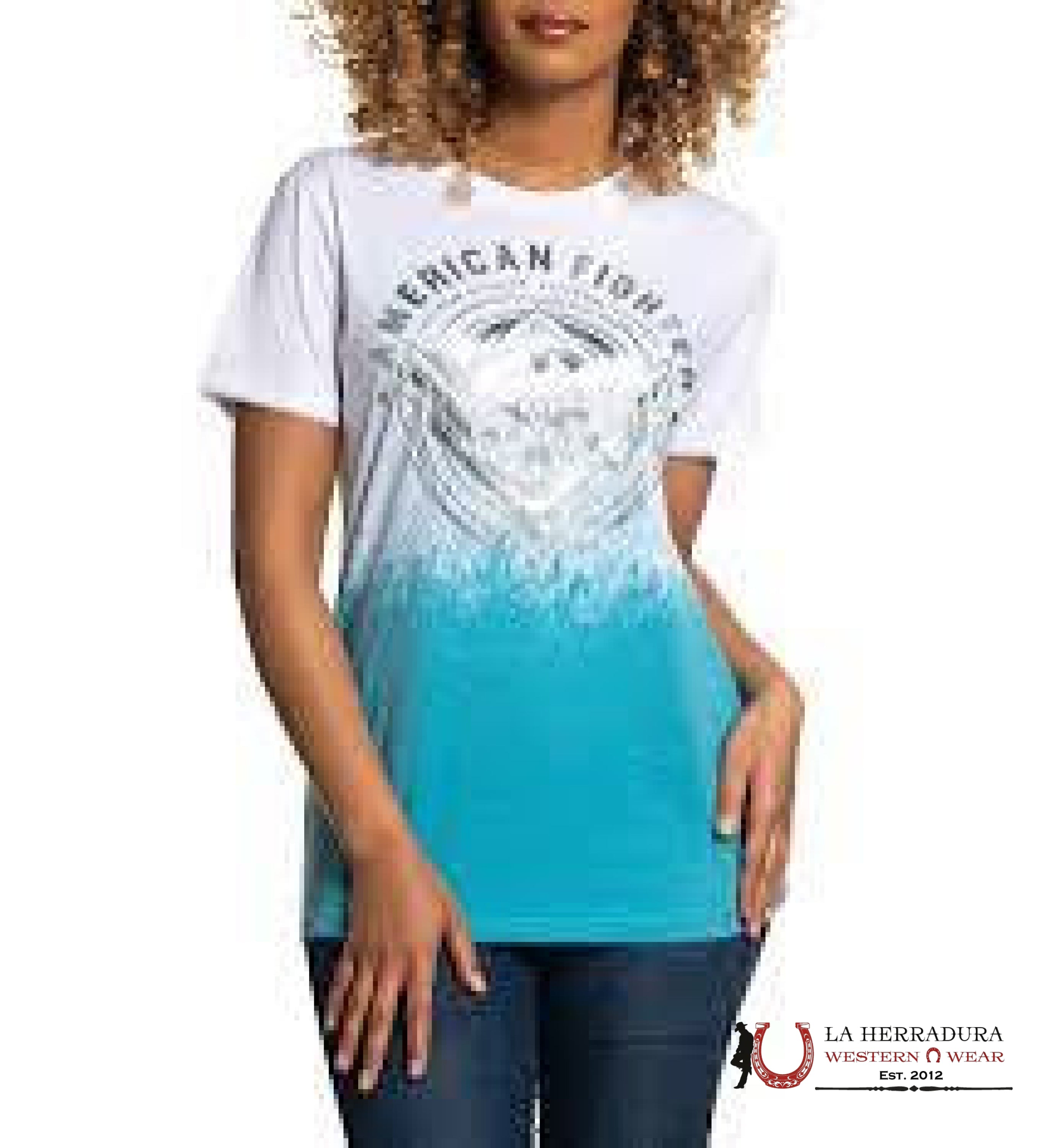 AMERICAN FIGHTER WOEMEN T SHIRT WHITE WITH BLUE FADE FW13734 ROPA MUJERES