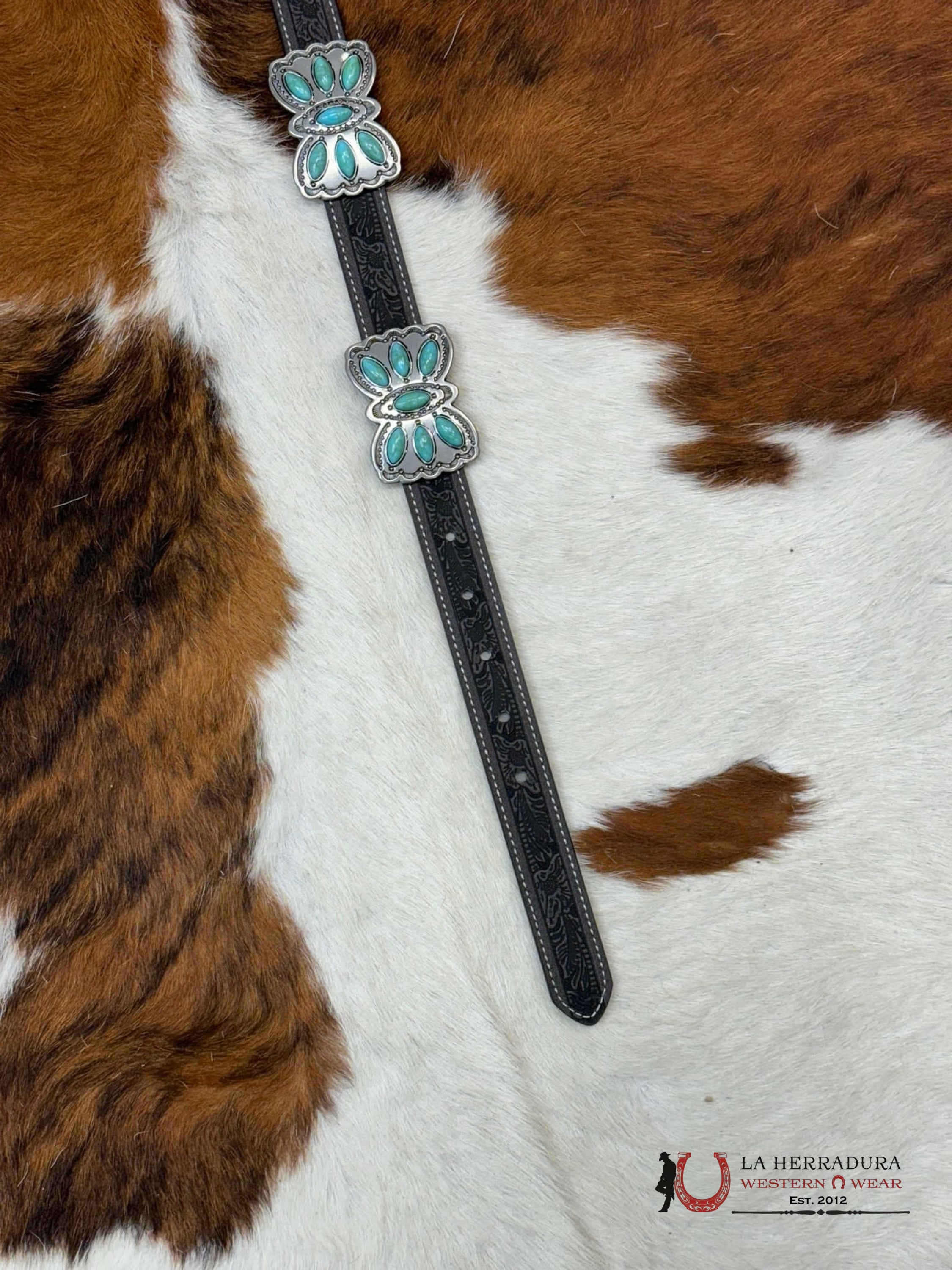 Angel Ranch Belt Charcoal Grey Butterfly Turquoise Stone Cinturones Mujeres
