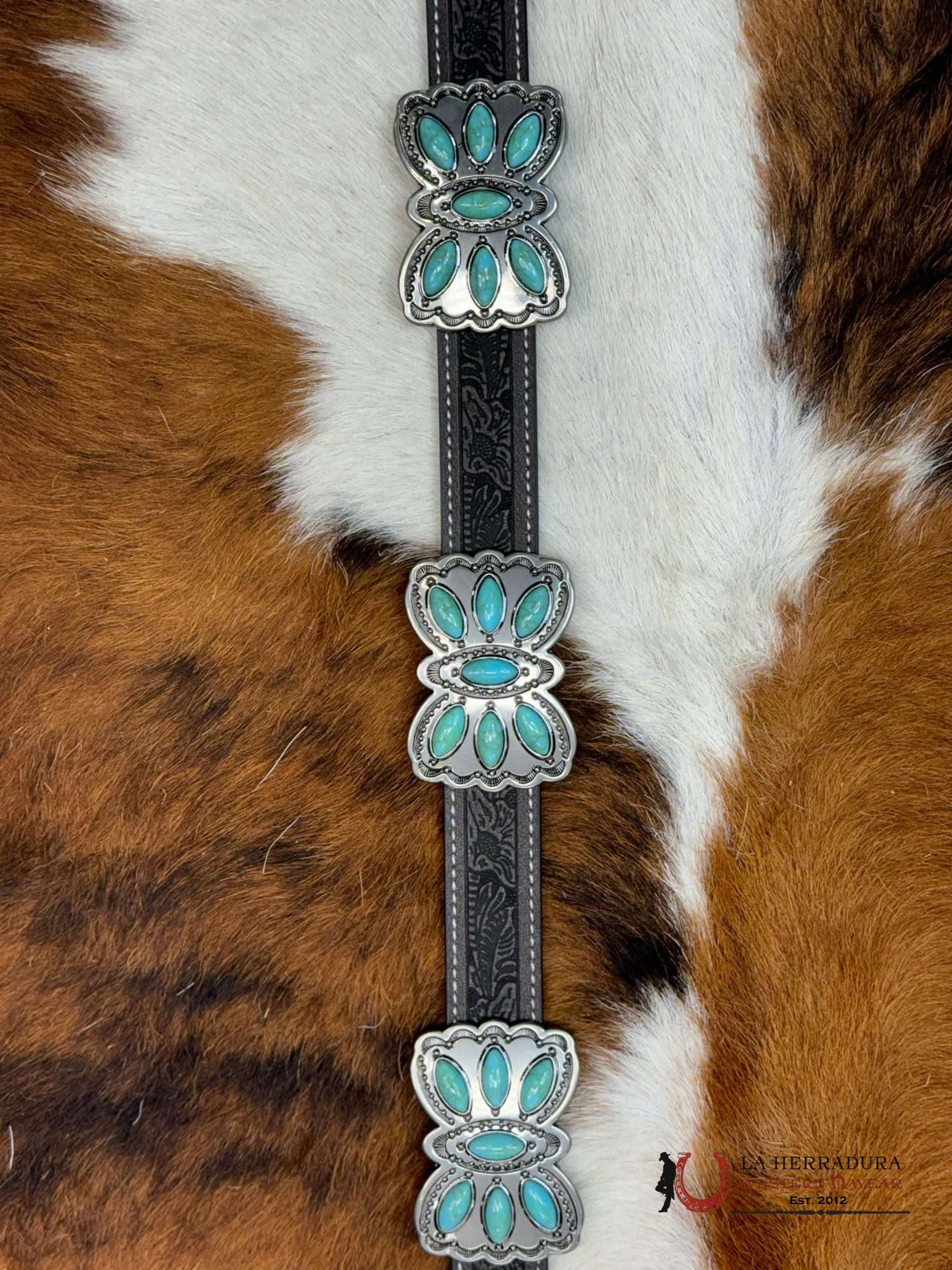 Angel Ranch Belt Charcoal Grey Butterfly Turquoise Stone Cinturones Mujeres