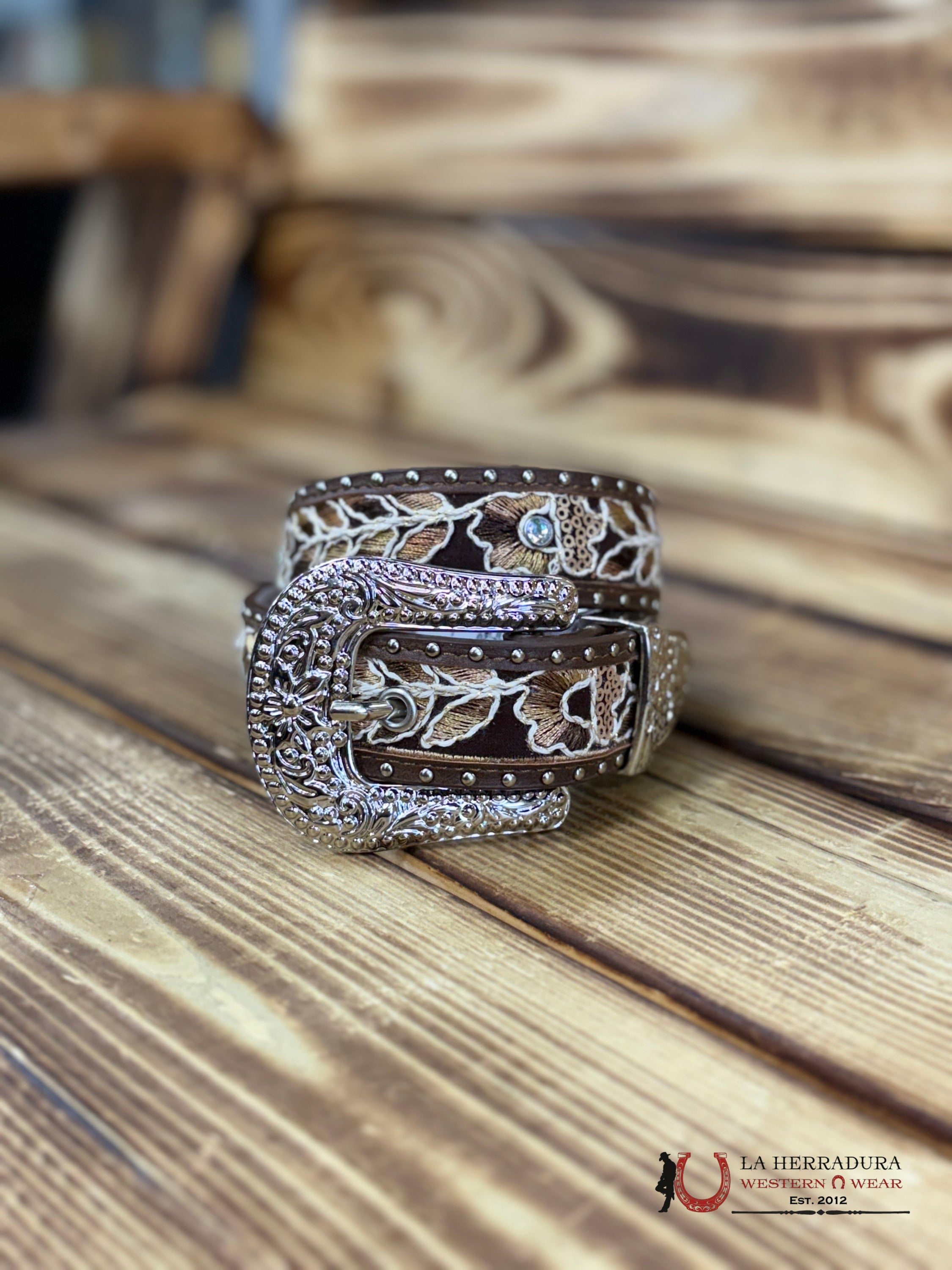 ANGEL RANCH GIRLS BROWN FLORAL LACE BELT- D130004302 NIÑOS