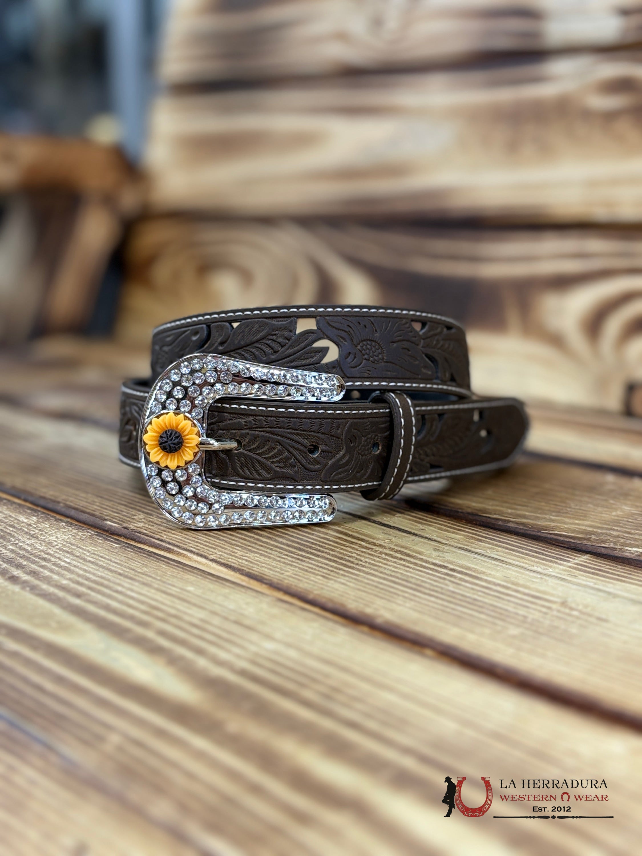 ANGEL RANCH GIRLS BROWN FLOWER CUT OUT BELT- D130004002 NIÑOS