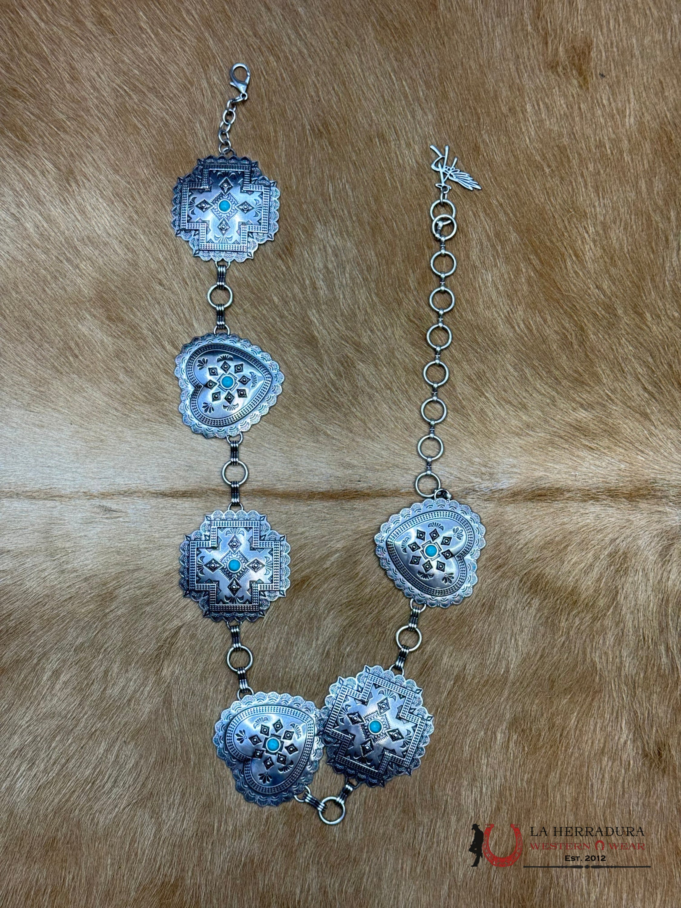 ANGEL RANCH SILVER CHAIN BELT FOR WOMEN WITH SMALL TURQUOISE DETAIL OSFM CINTURONES MUJERES