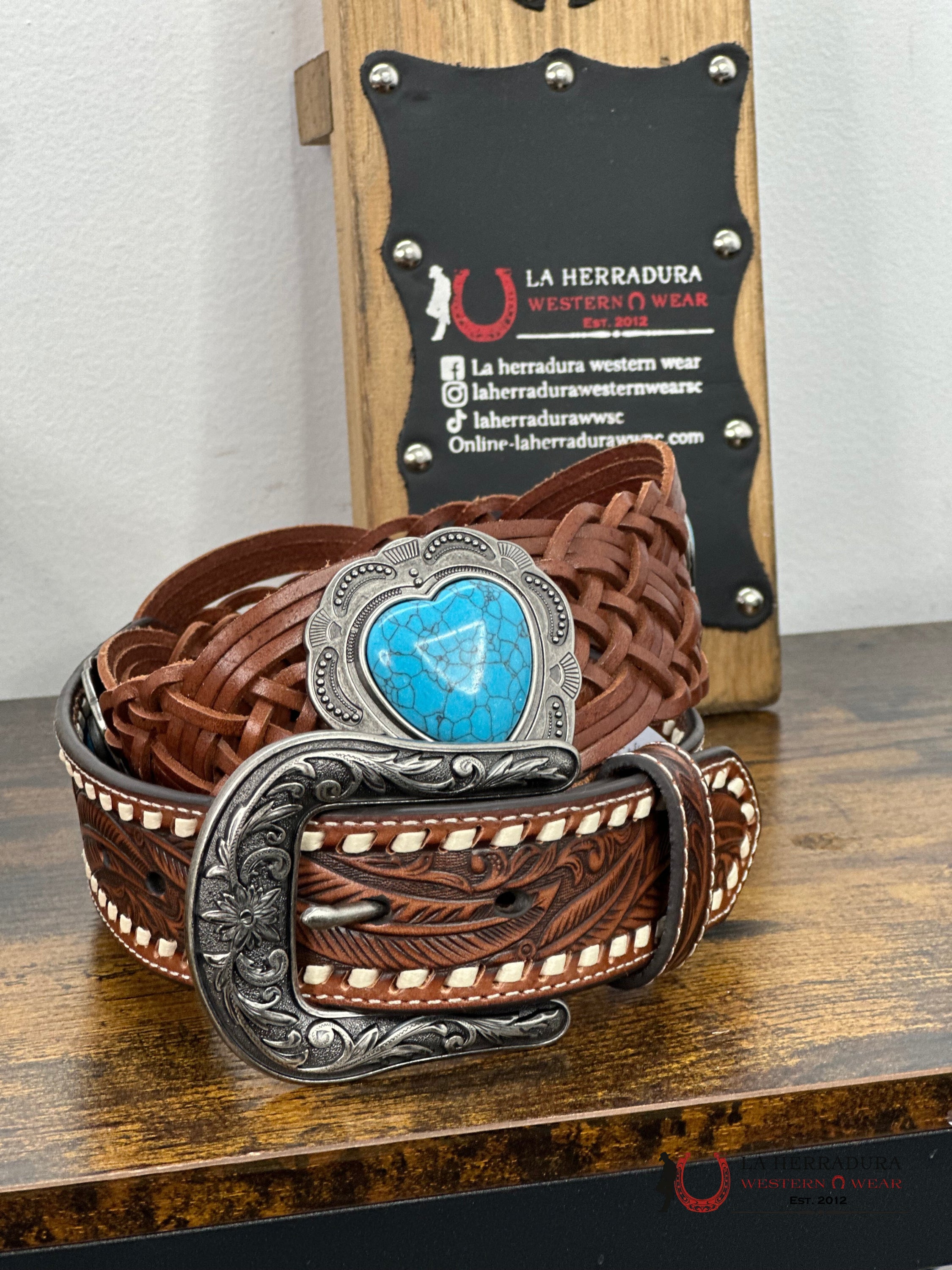 Angel Ranch Turq Heart Belt Cinturones Mujeres