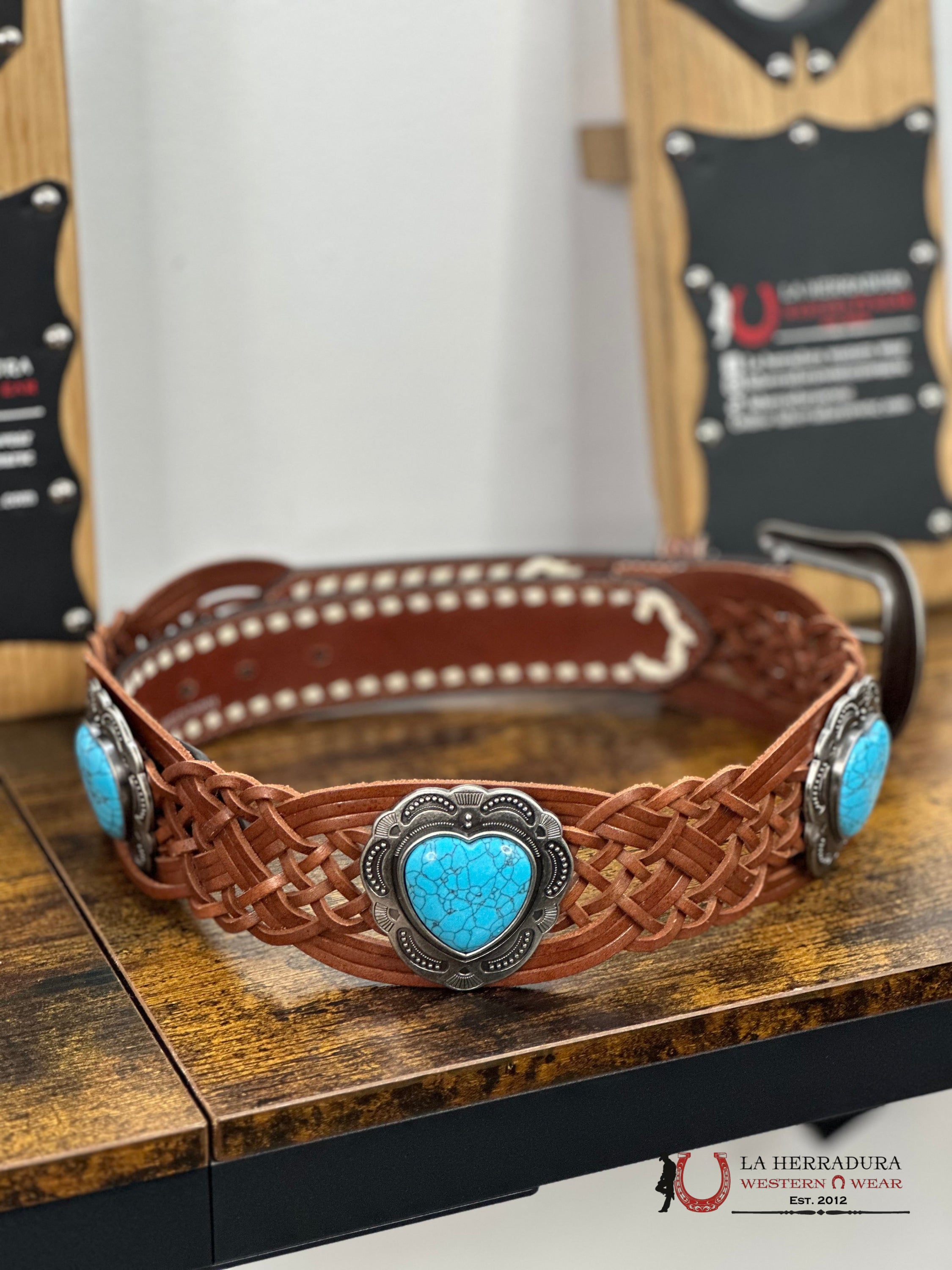 Angel Ranch Turq Heart Belt Cinturones Mujeres