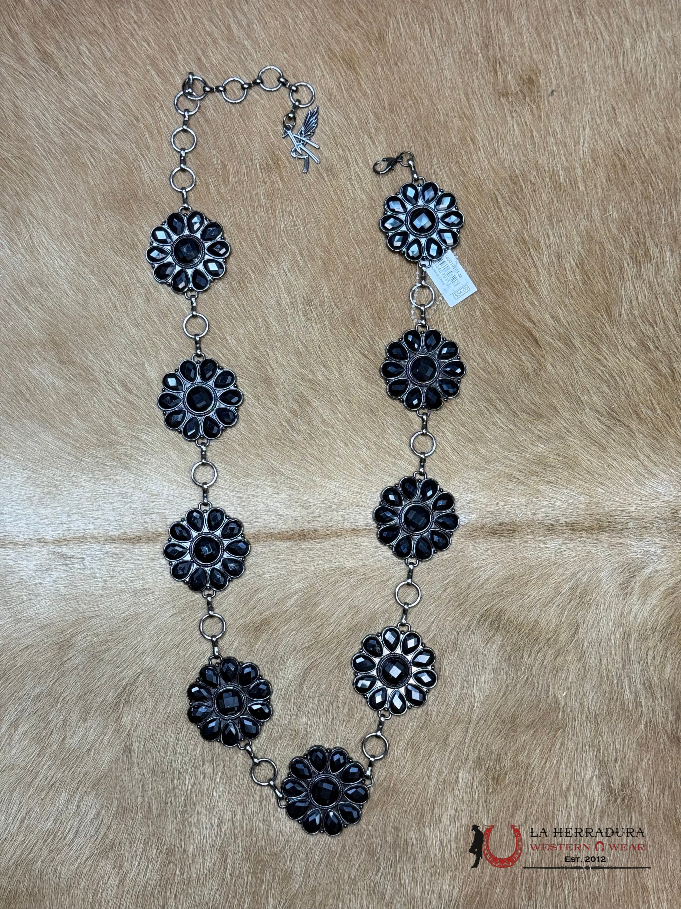 ANGEL RANCH WOMENS BLACK STOMNE CHAIN BELT CINTURONES MUJERES