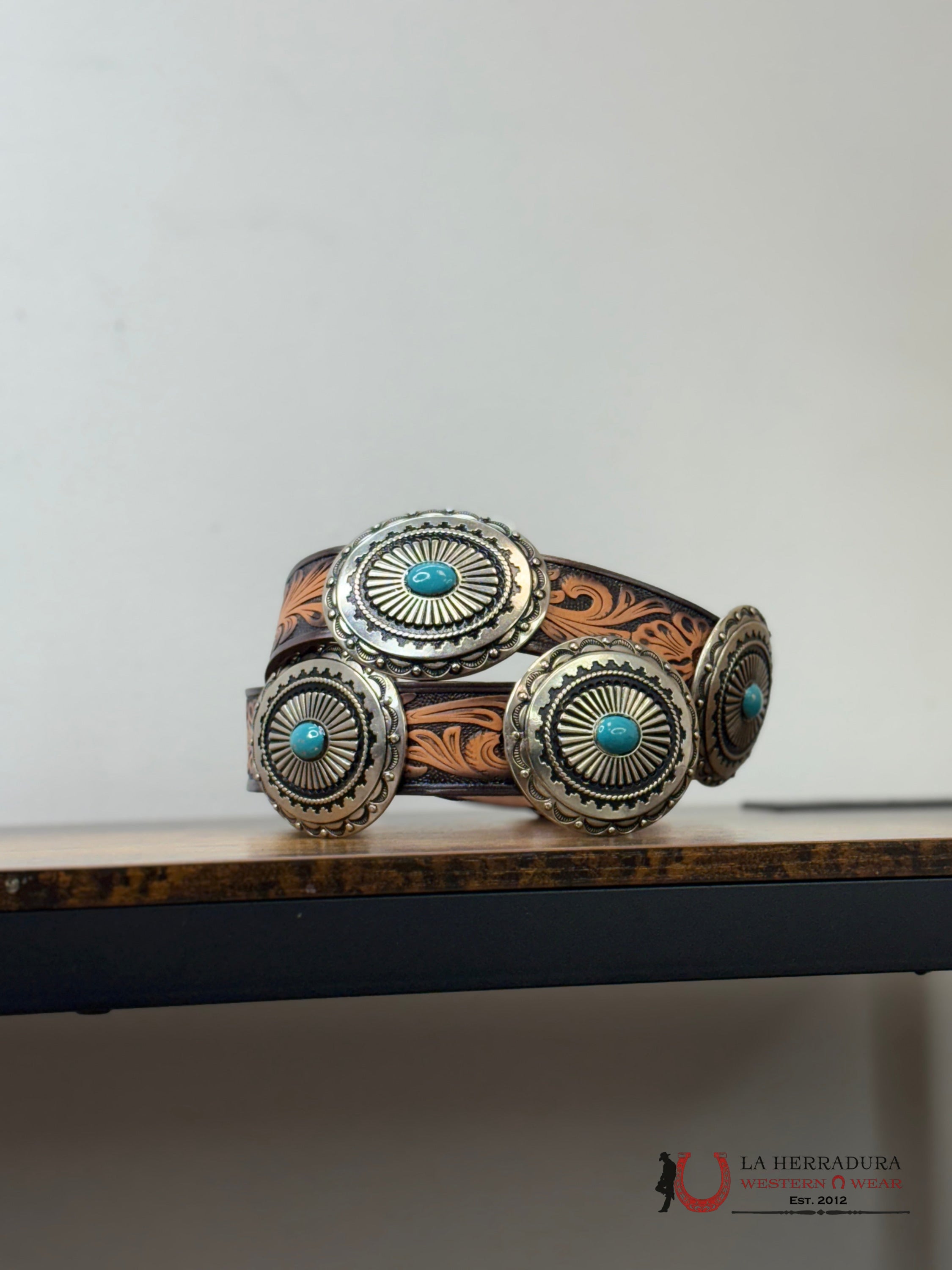 ANGEL RANCH WOMENS COÑAC BELT WITH SILVER BUCKLES CINTURONES MUJERES