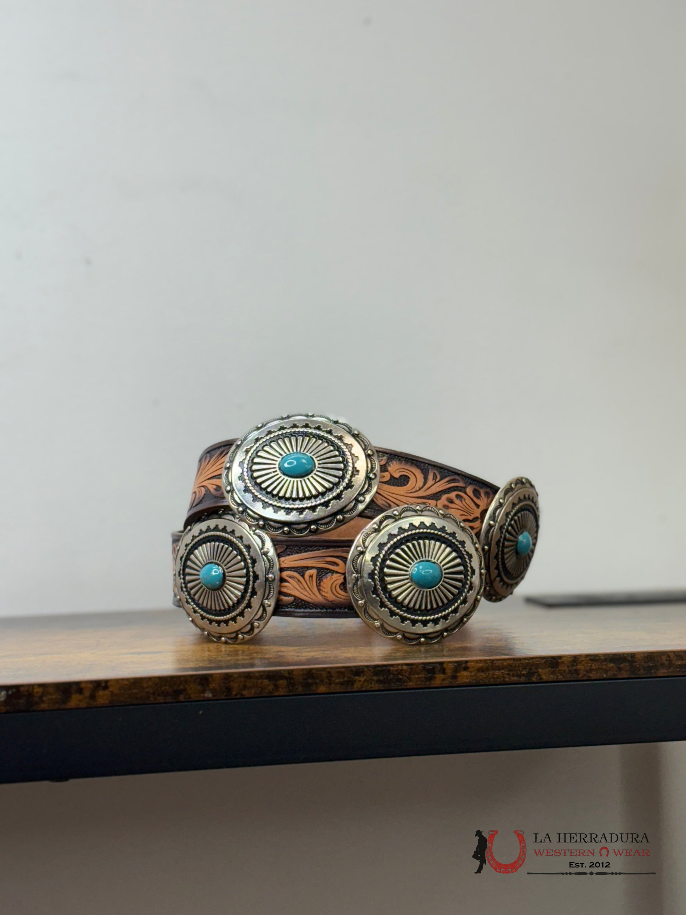 ANGEL RANCH WOMENS COÑAC BELT WITH SILVER BUCKLES CINTURONES MUJERES