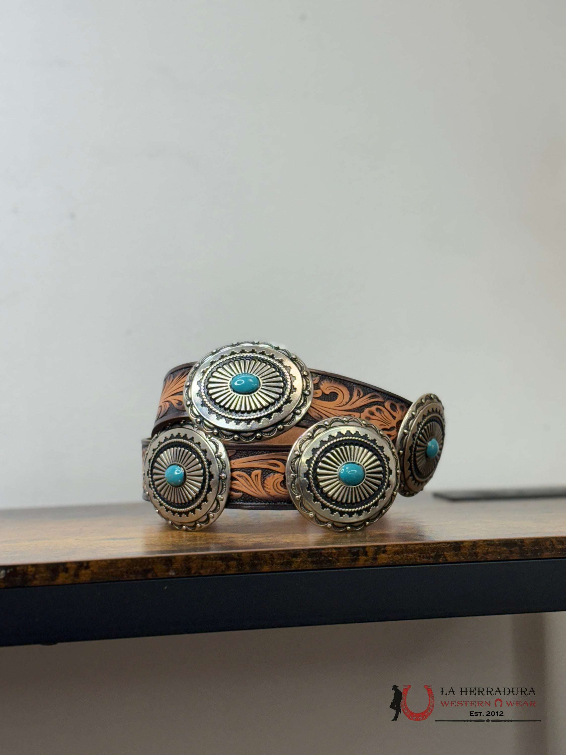 ANGEL RANCH WOMENS COÑAC BELT WITH SILVER BUCKLES CINTURONES MUJERES