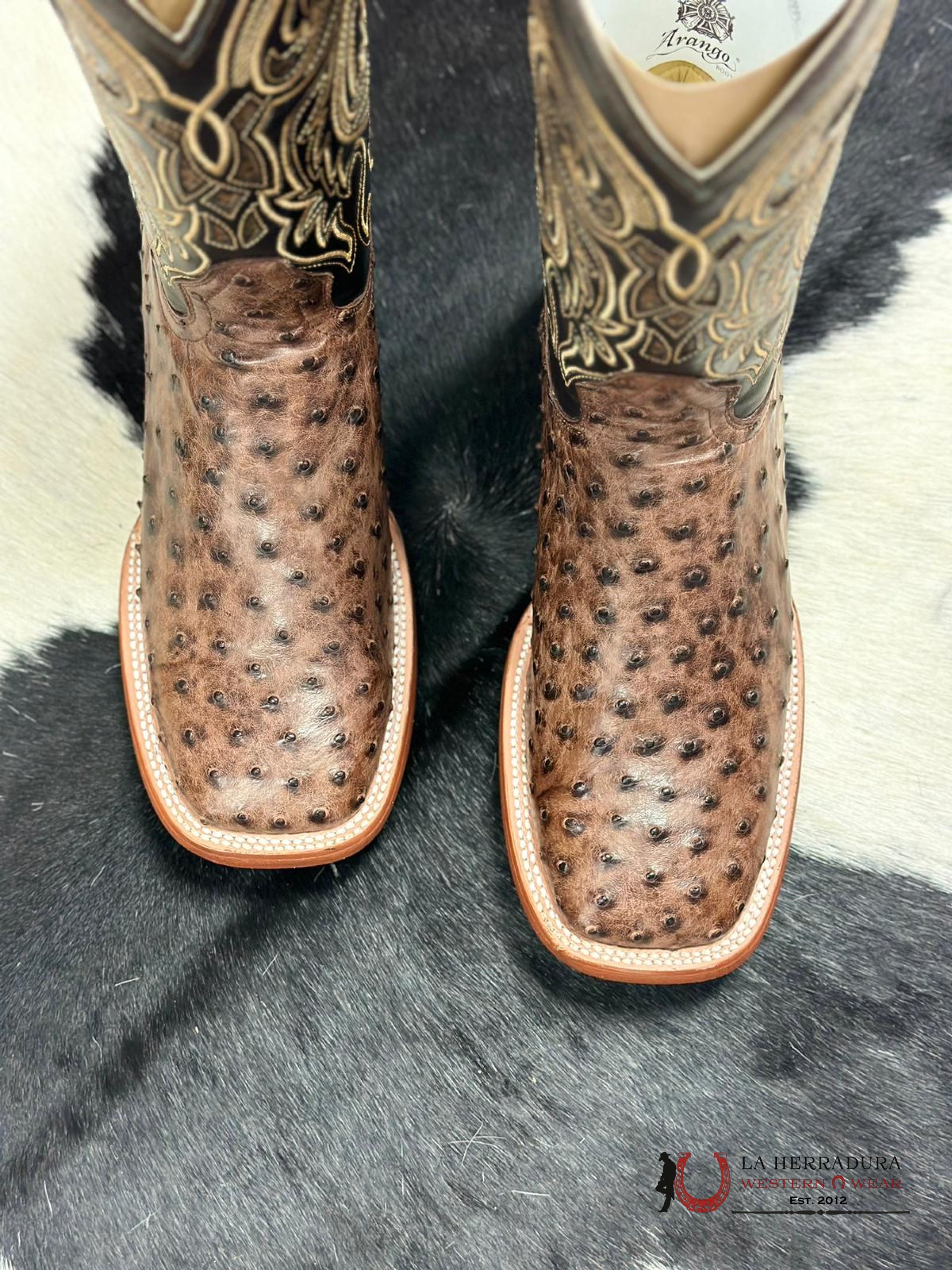 Arango Boots Pro-Rodeo Exotic Ostrich Tabaco Botas Hombres
