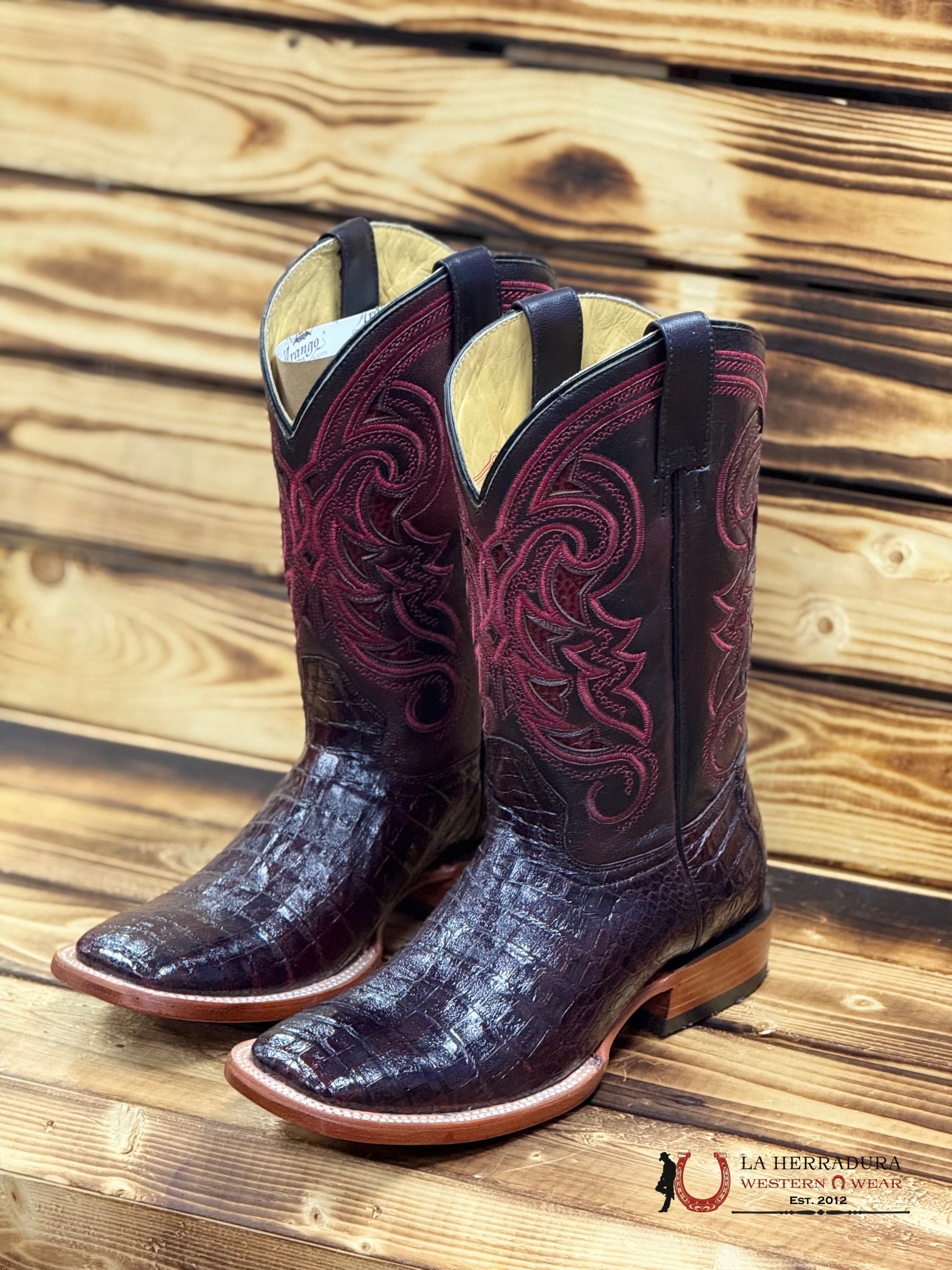 ARANGO BOOTS PRO-RODEO EXOTIC COCO BELLY BLACK CHERRY BOTAS HOMBRES