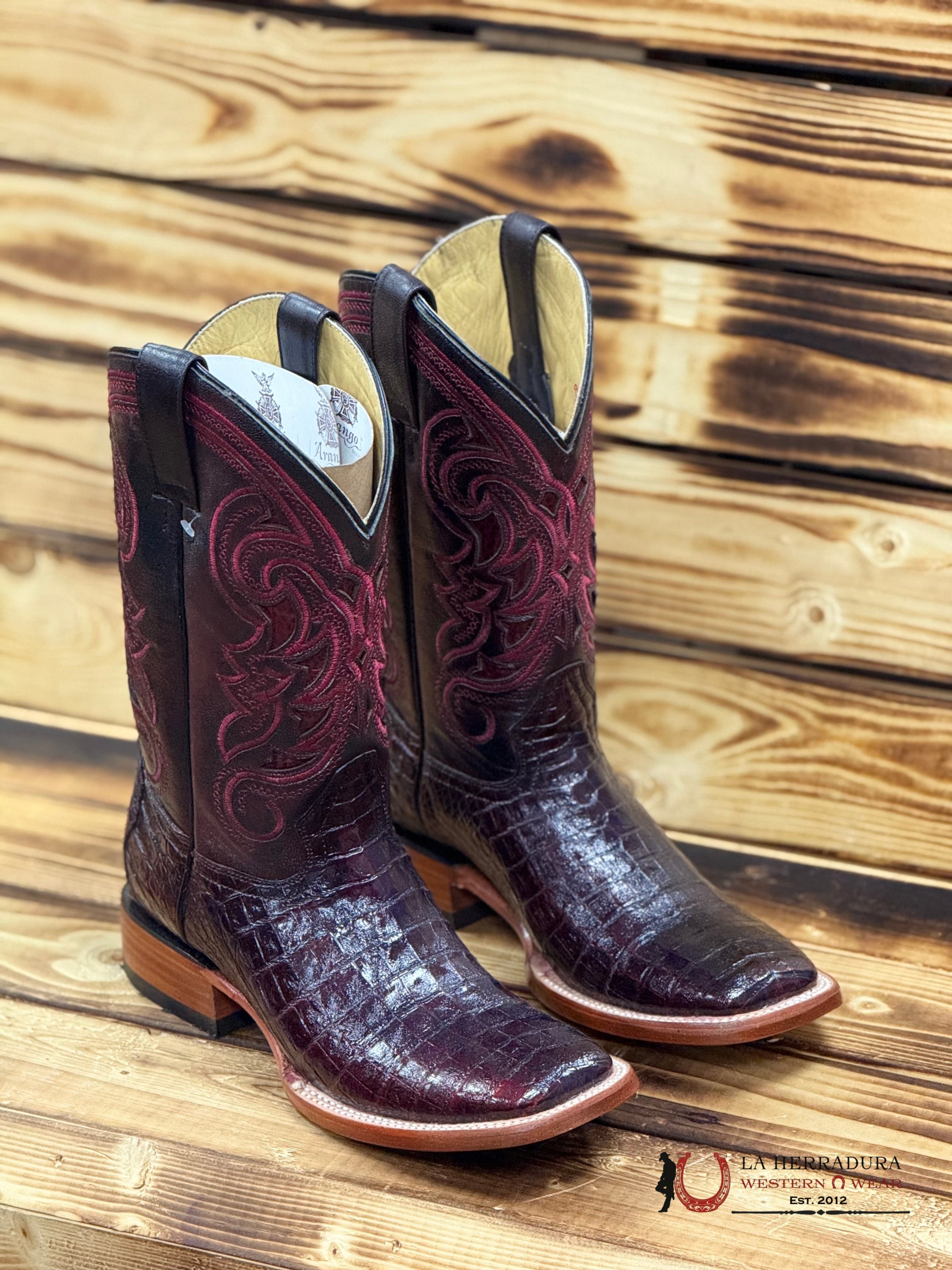 ARANGO BOOTS PRO-RODEO EXOTIC COCO BELLY BLACK CHERRY BOTAS HOMBRES