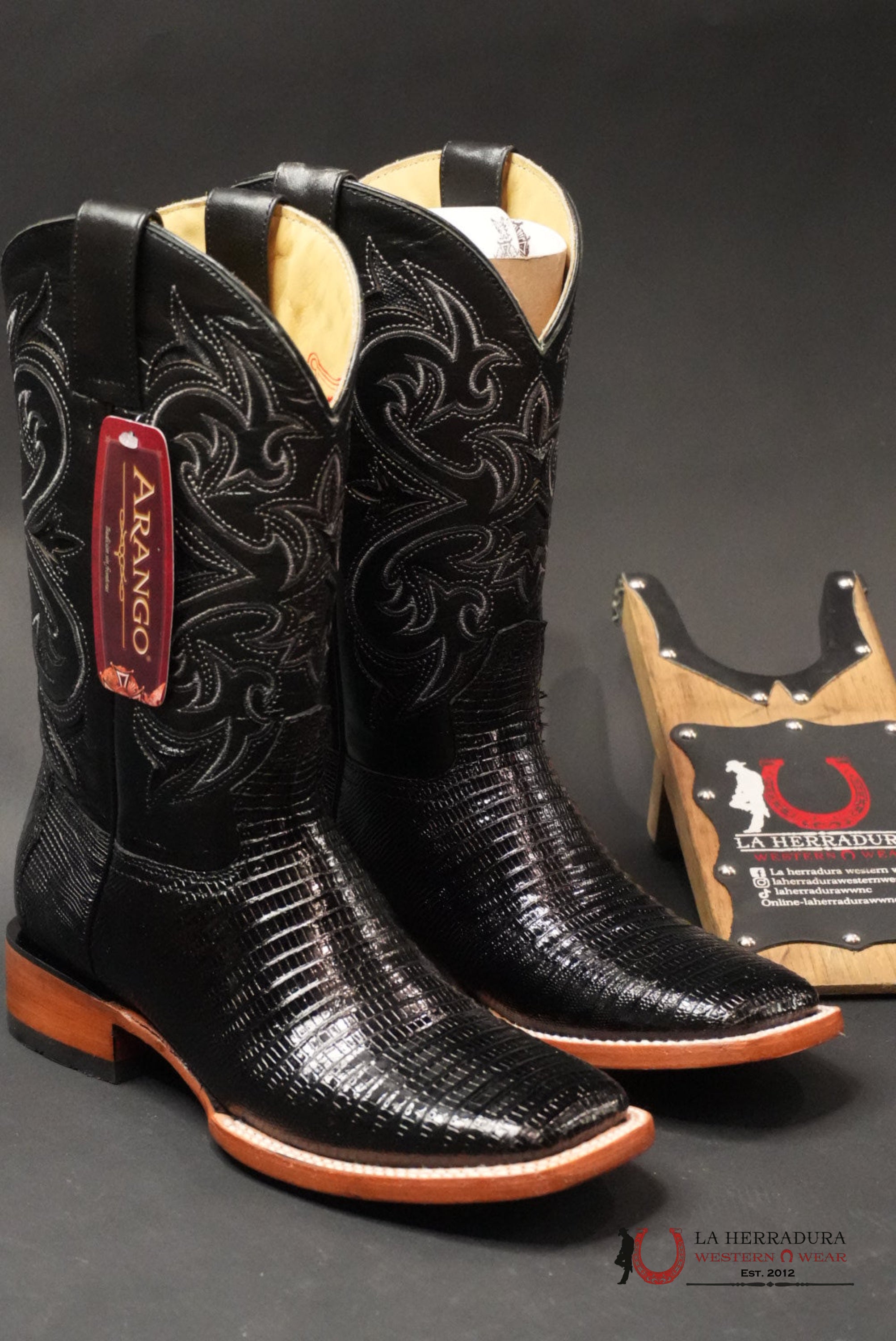 ARANGO BOOTS PRO-RODEO EXOTIC LIZARD BLACK BOTAS HOMBRES