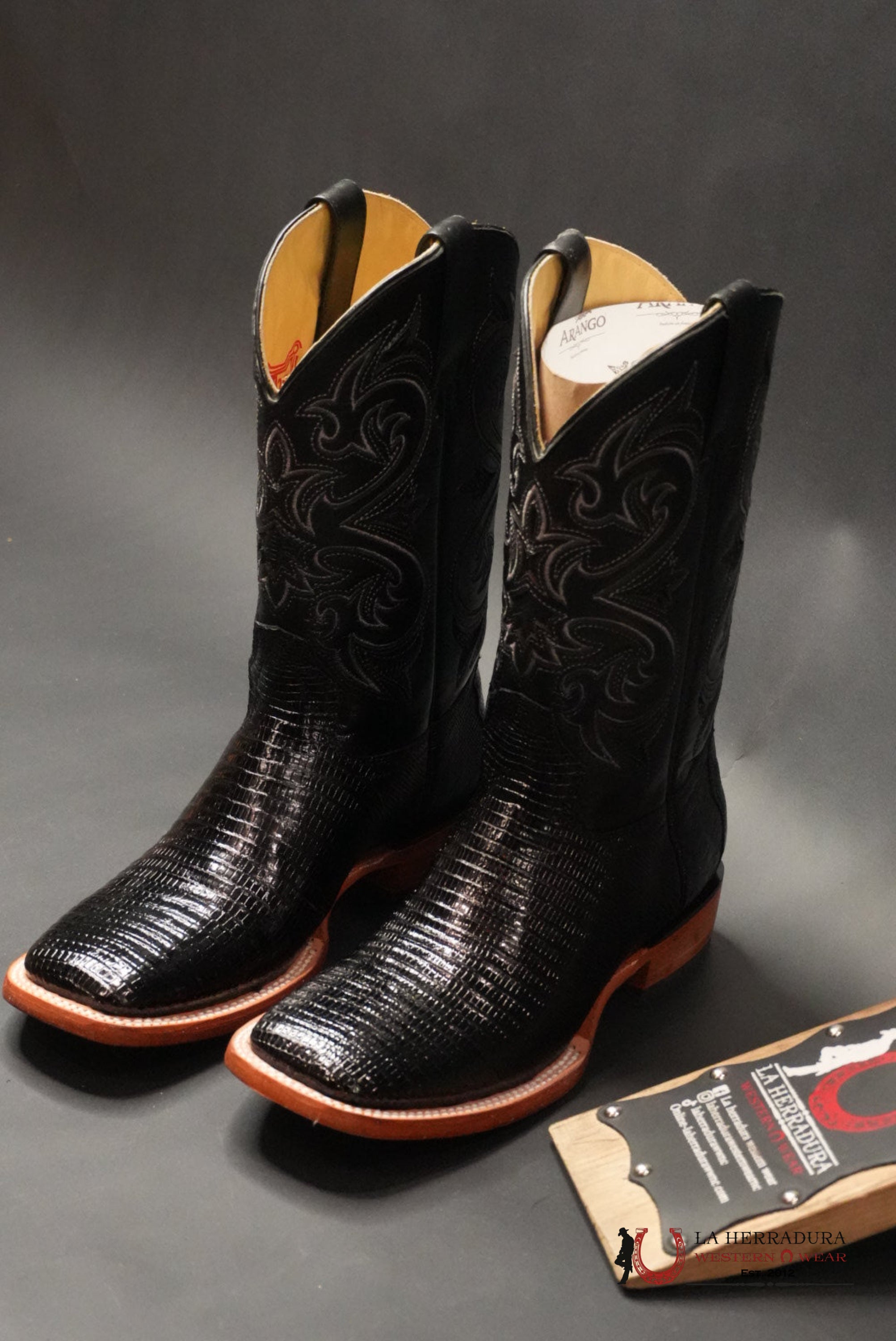 ARANGO BOOTS PRO-RODEO EXOTIC LIZARD BLACK BOTAS HOMBRES