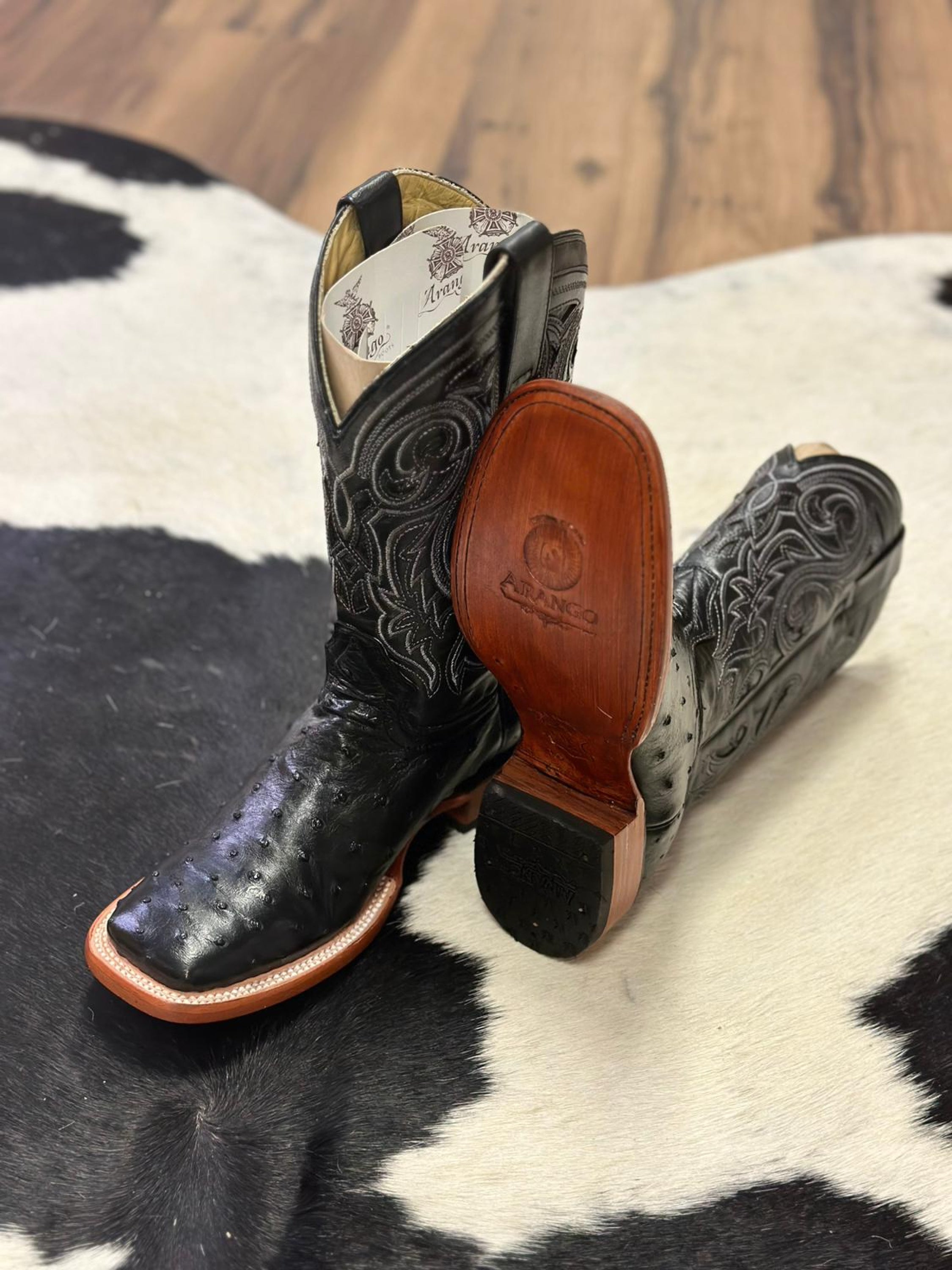 Arango Boots Pro-Rodeo Exotic Ostrich Black Botas Hombres