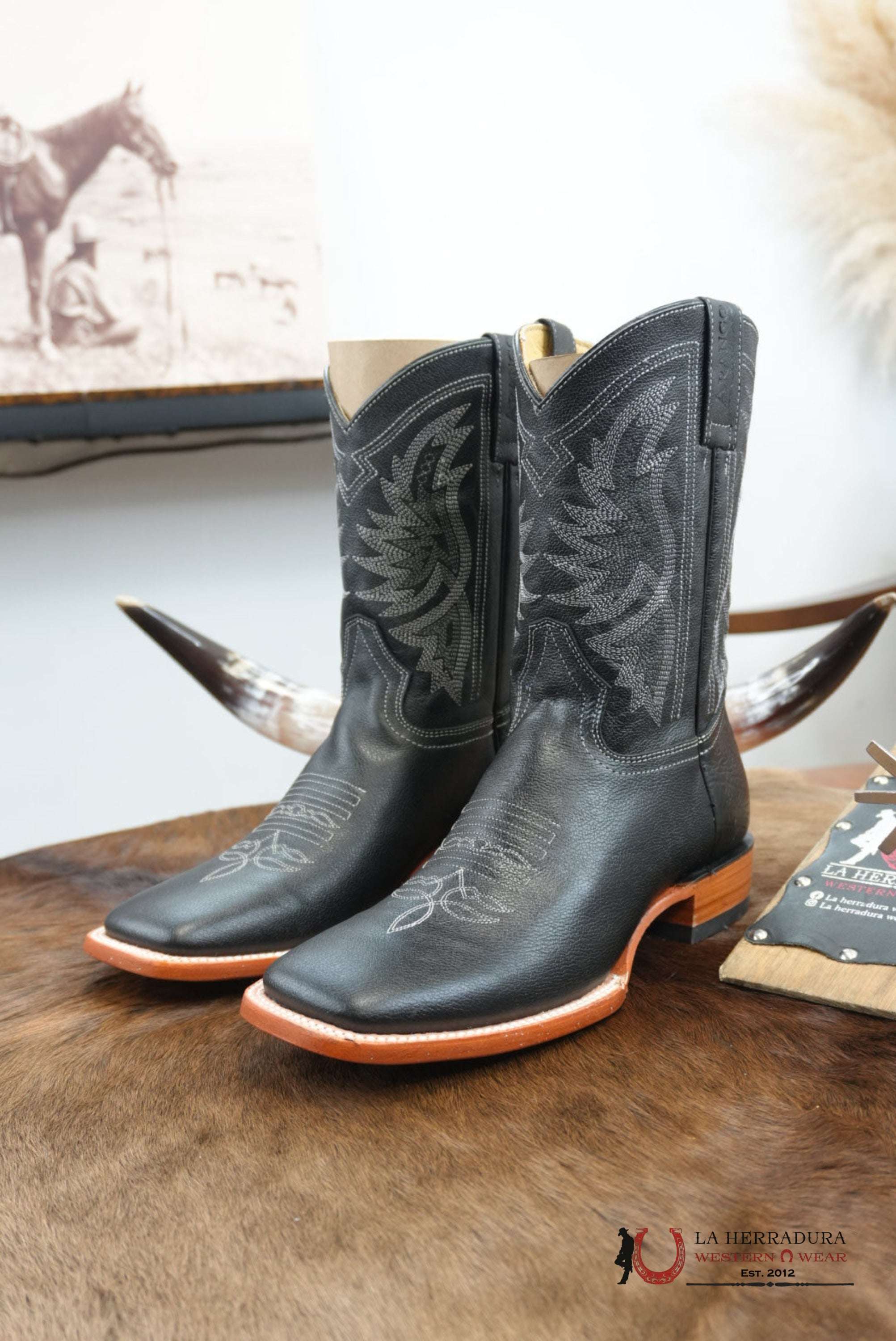 Arango Negro/Negro With Stiching Renegado Square Toe Boot- 4891 BOTAS HOMBRES