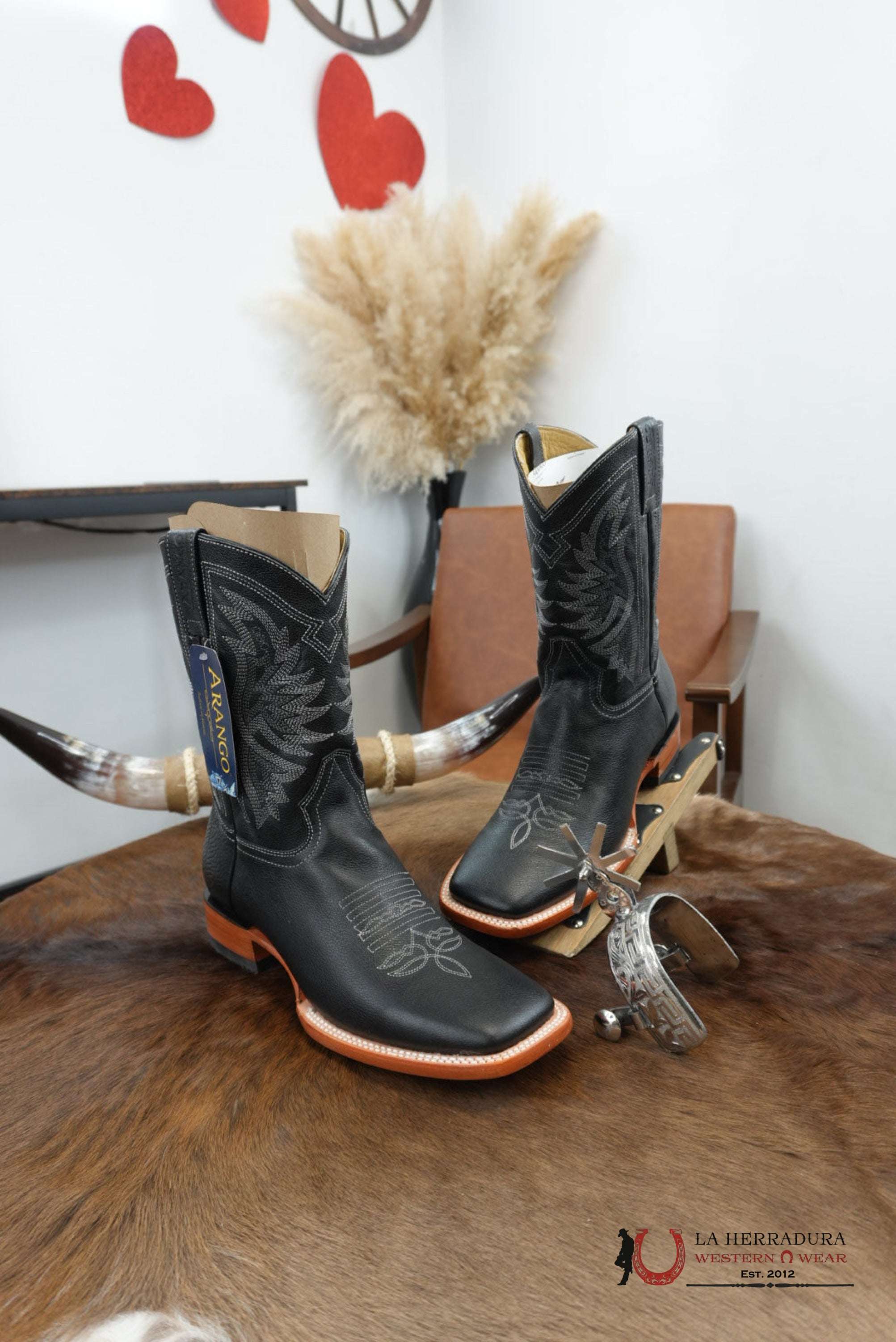 Arango Negro/Negro With Stiching Renegado Square Toe Boot- 4891 BOTAS HOMBRES