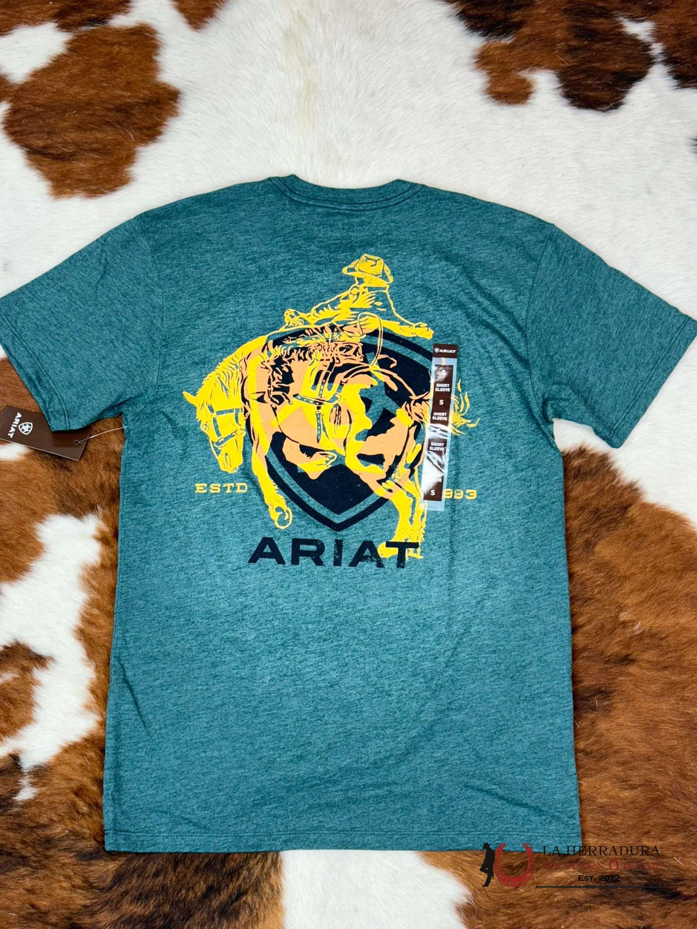 Ariat Abilene Shield Short Sleeve Dark Teal Heather T-Shirt Ropa Hombres