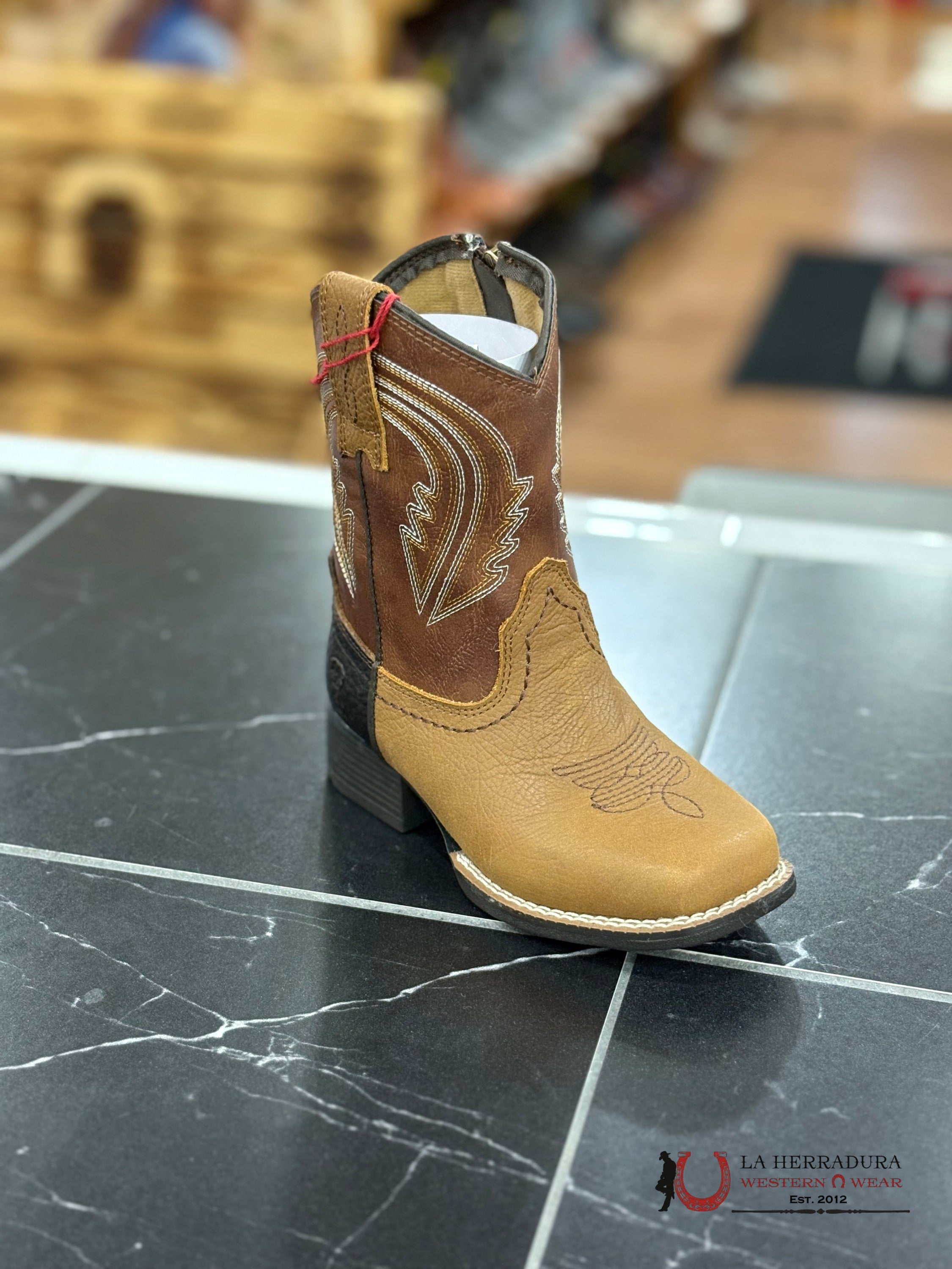 ARIAT BABY ‘EVAN’ BROWN/ BURGUNDY TUBE BOOTS A441002908 NIÑOS