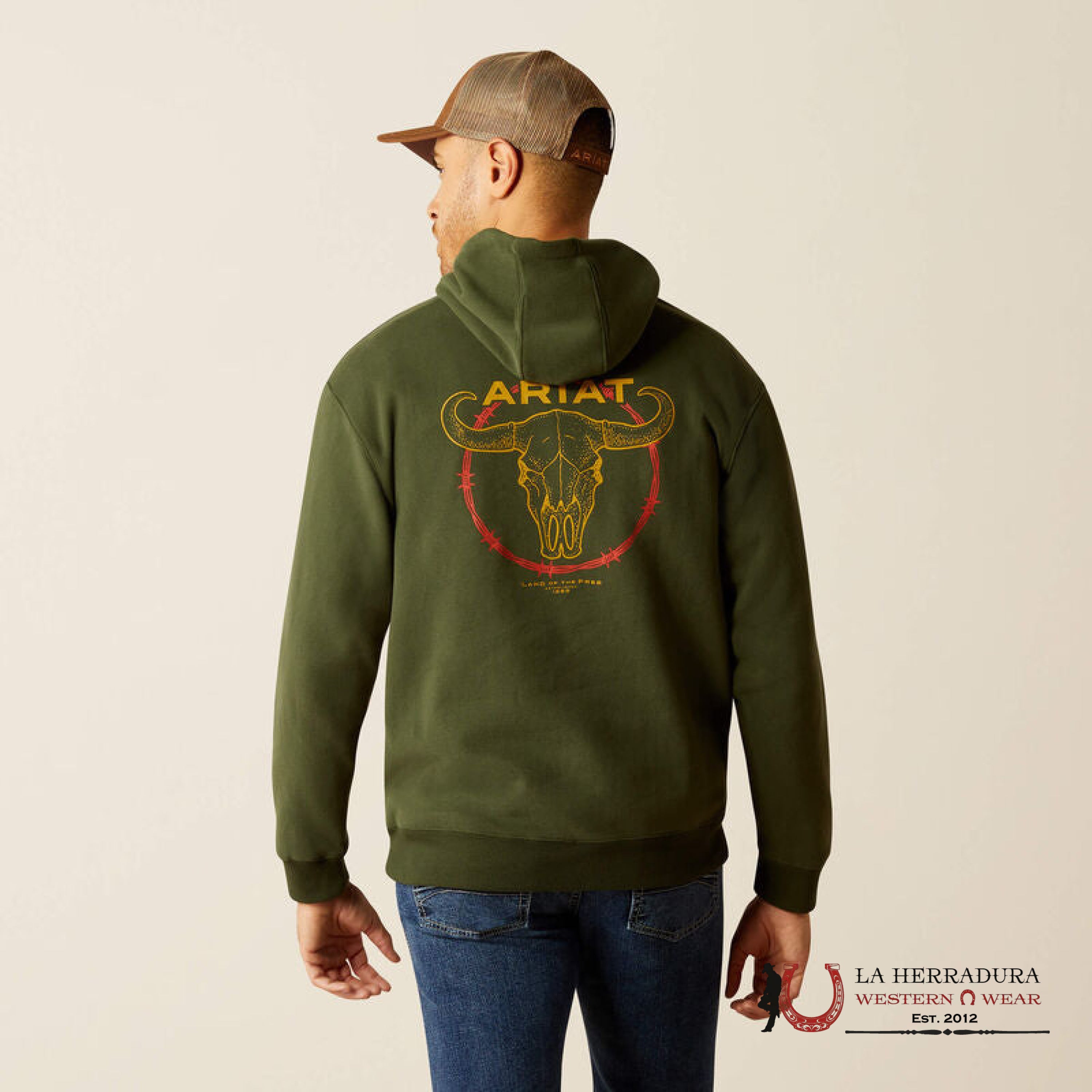 Ariat Barbwire Skull Hoodie Dark Green - 2461 Ropa Hombres