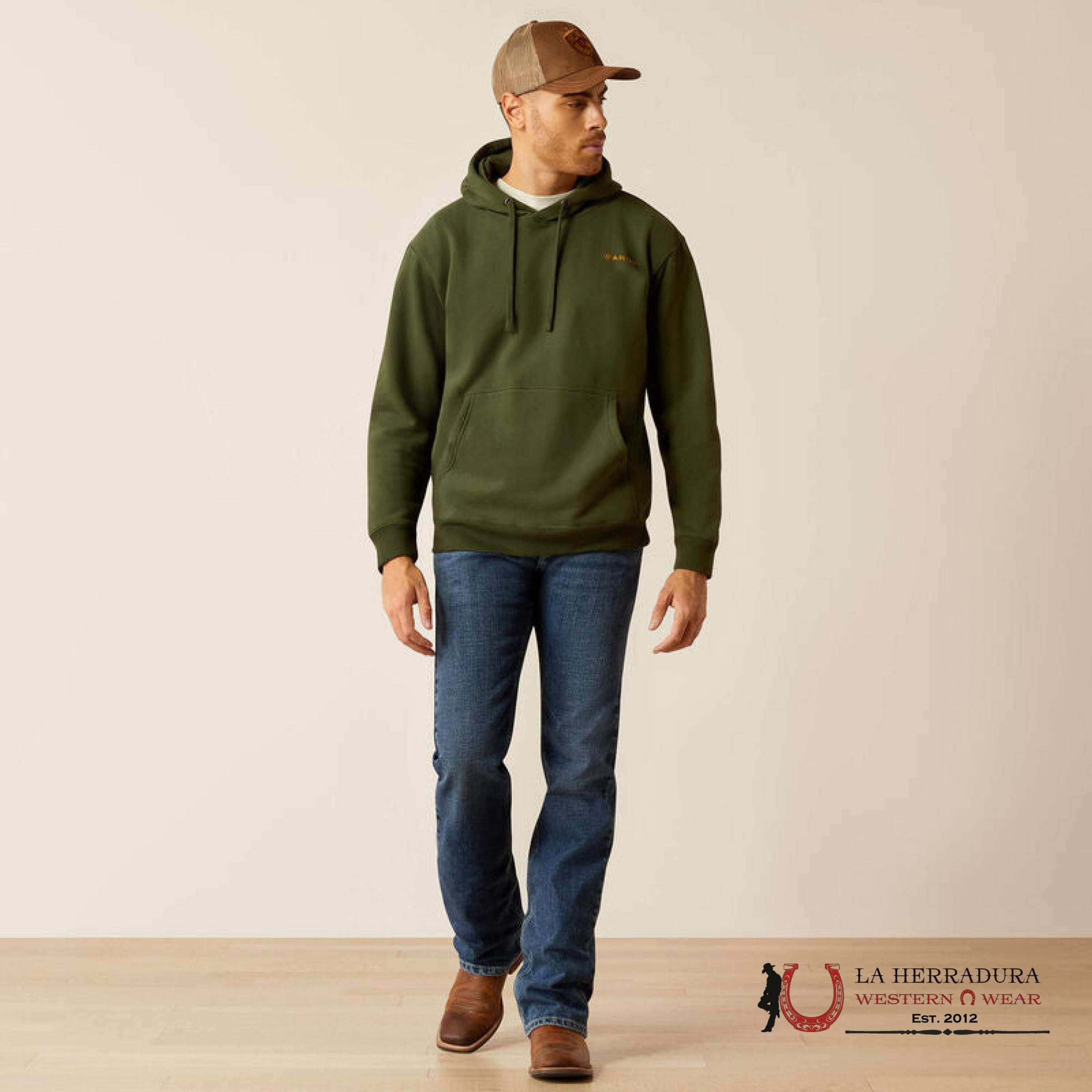 Ariat Barbwire Skull Hoodie Dark Green - 2461 Ropa Hombres