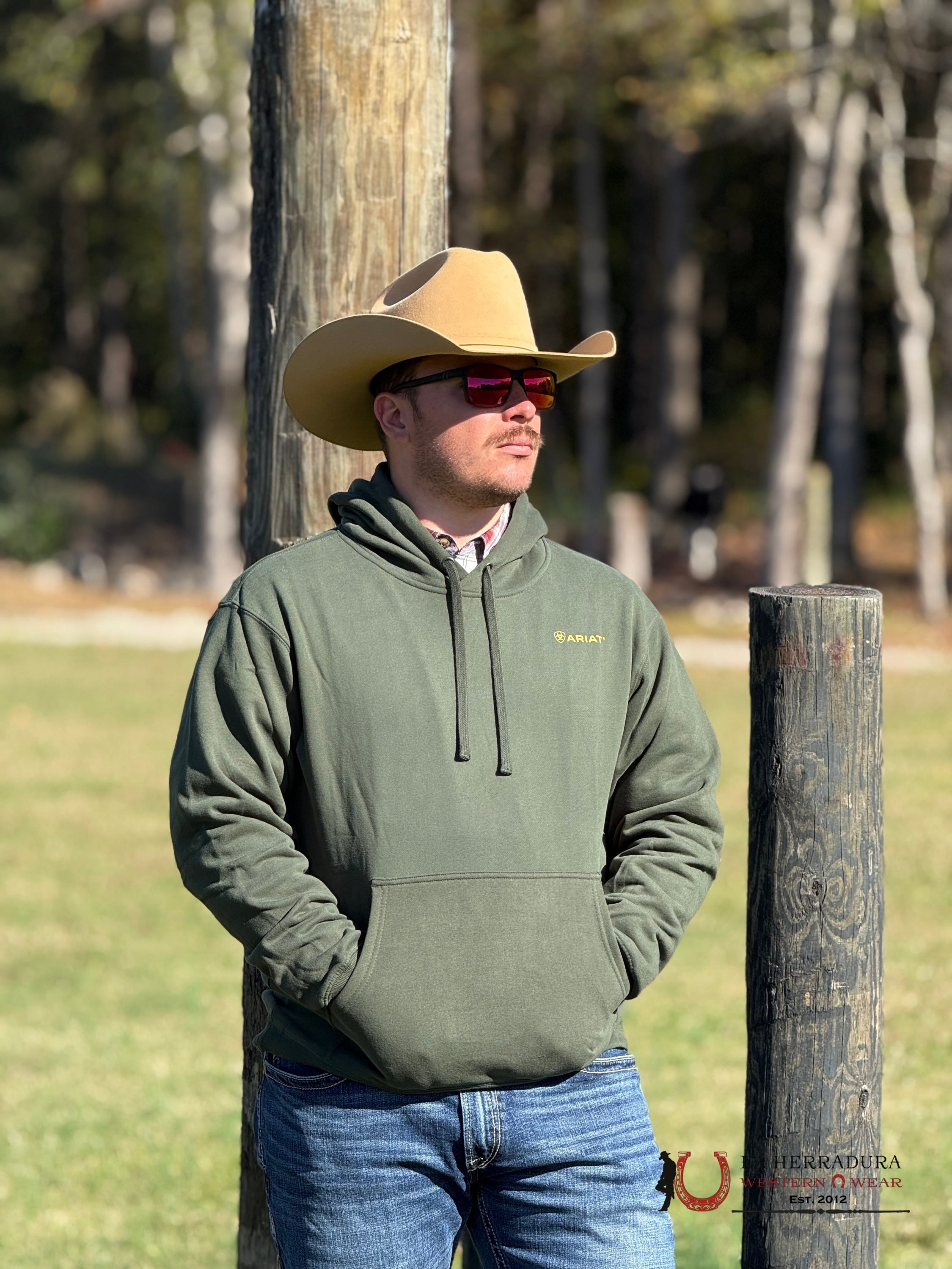 Ariat Barbwire Skull Hoodie Dark Green - 2461 Ropa Hombres