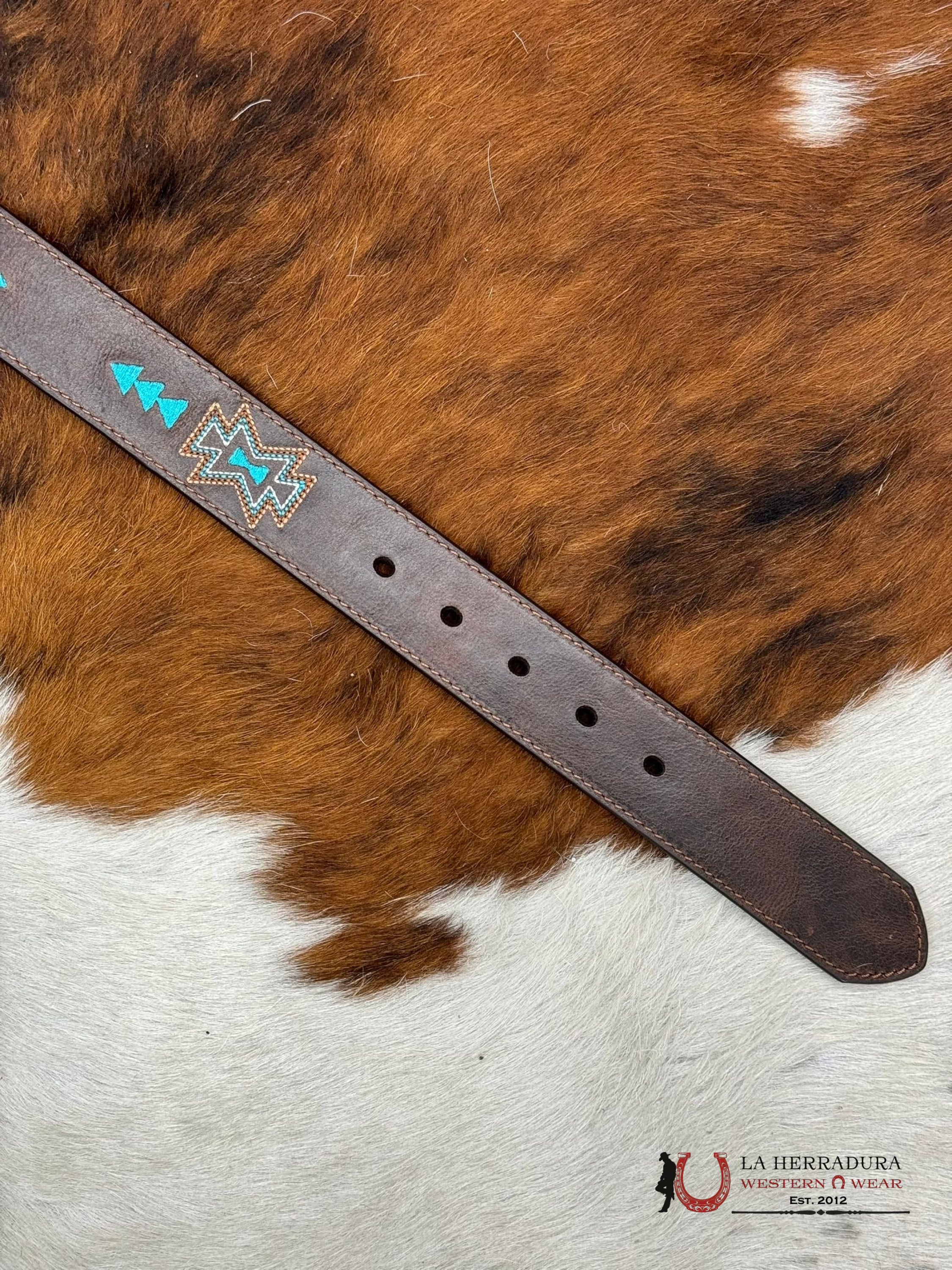 Ariat Belt Dark Brown Aztec Turquoise Longhorn Buckle Cinturones Mujeres