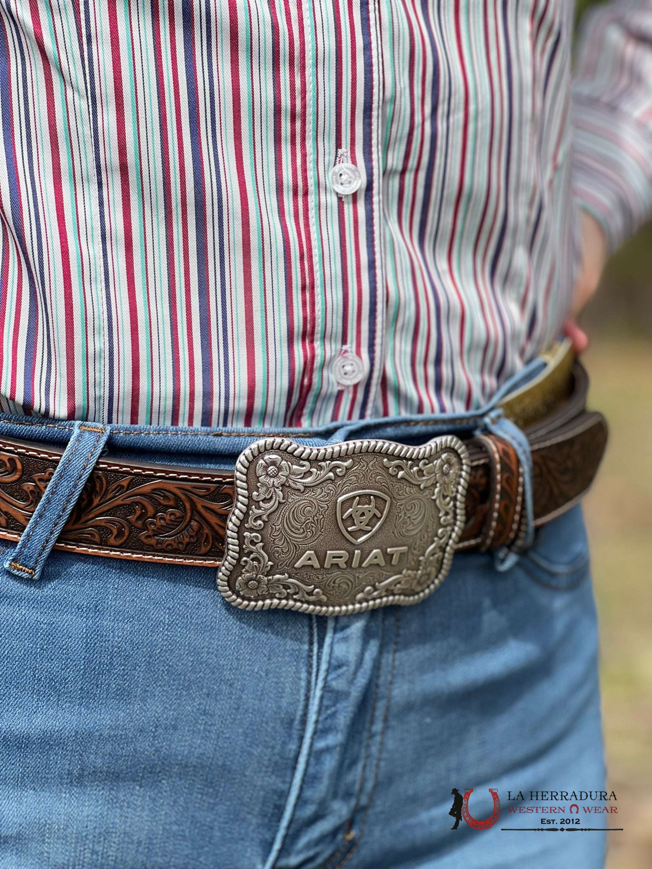 Ariat Belt Hand Tooled Cognac Silver Buckle 20467 Cinturones Mujeres