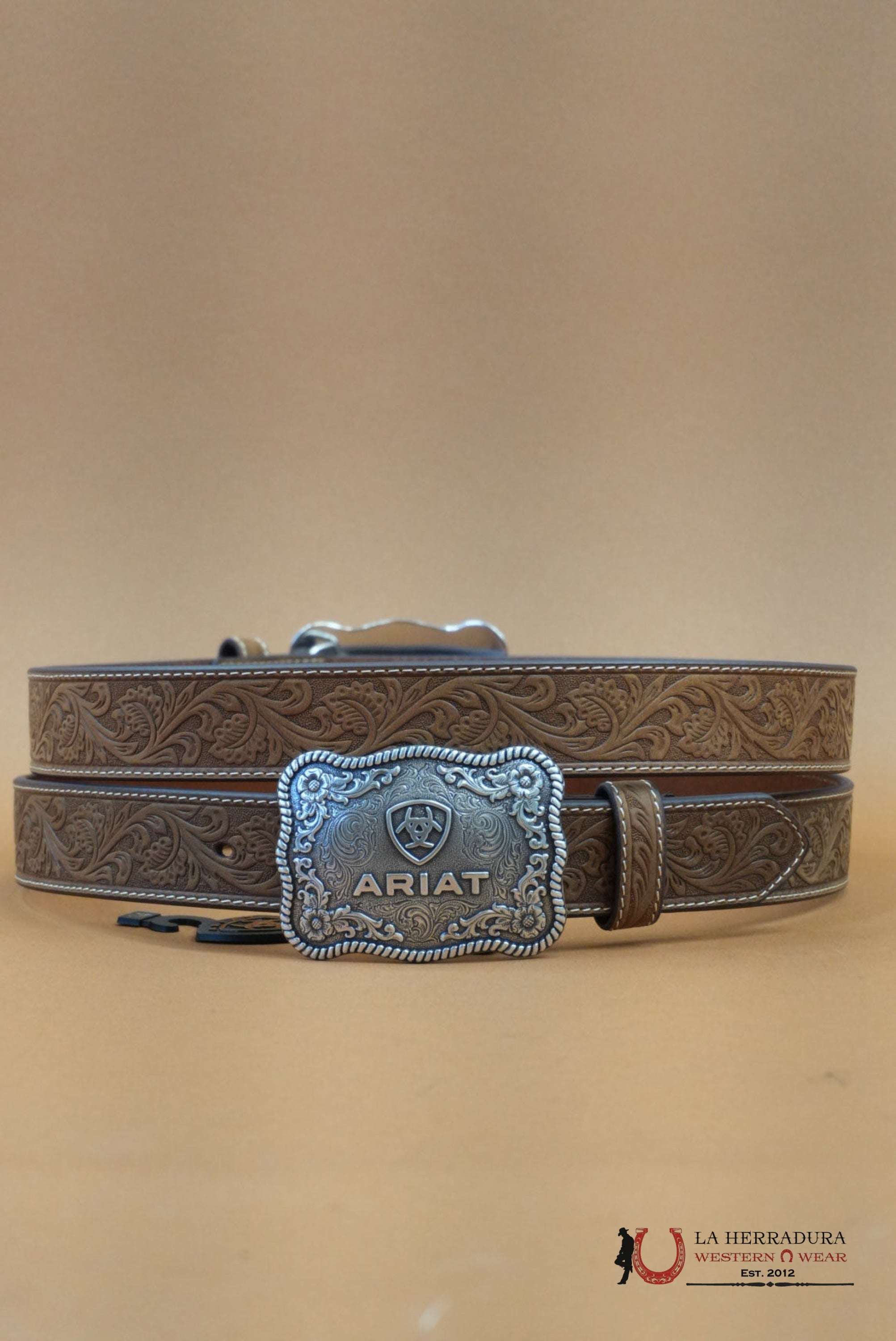 ARIAT BELT HAND TOOLED SAND SILVER BUCKLE CINTURONES MUJERES