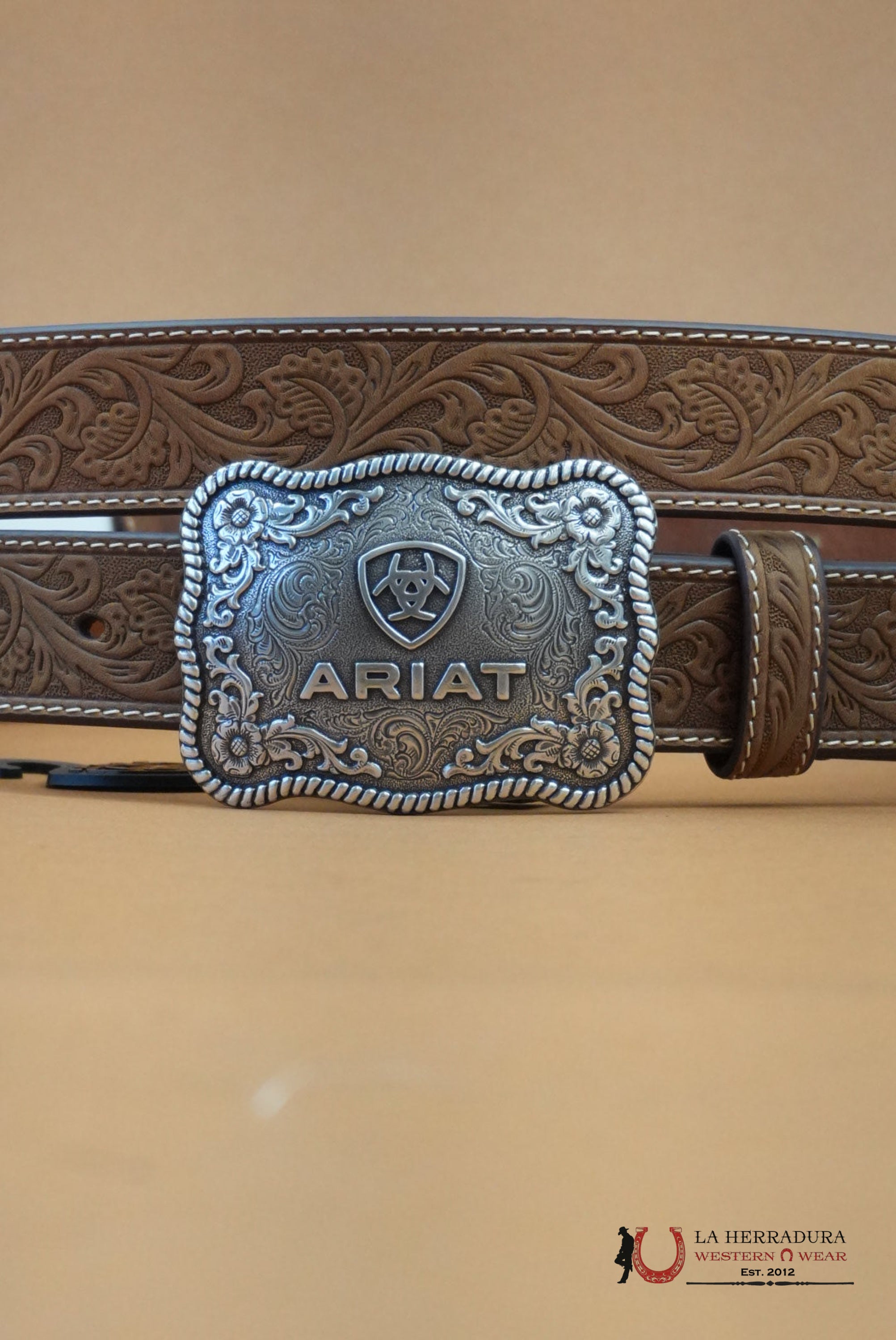 ARIAT BELT HAND TOOLED SAND SILVER BUCKLE CINTURONES MUJERES