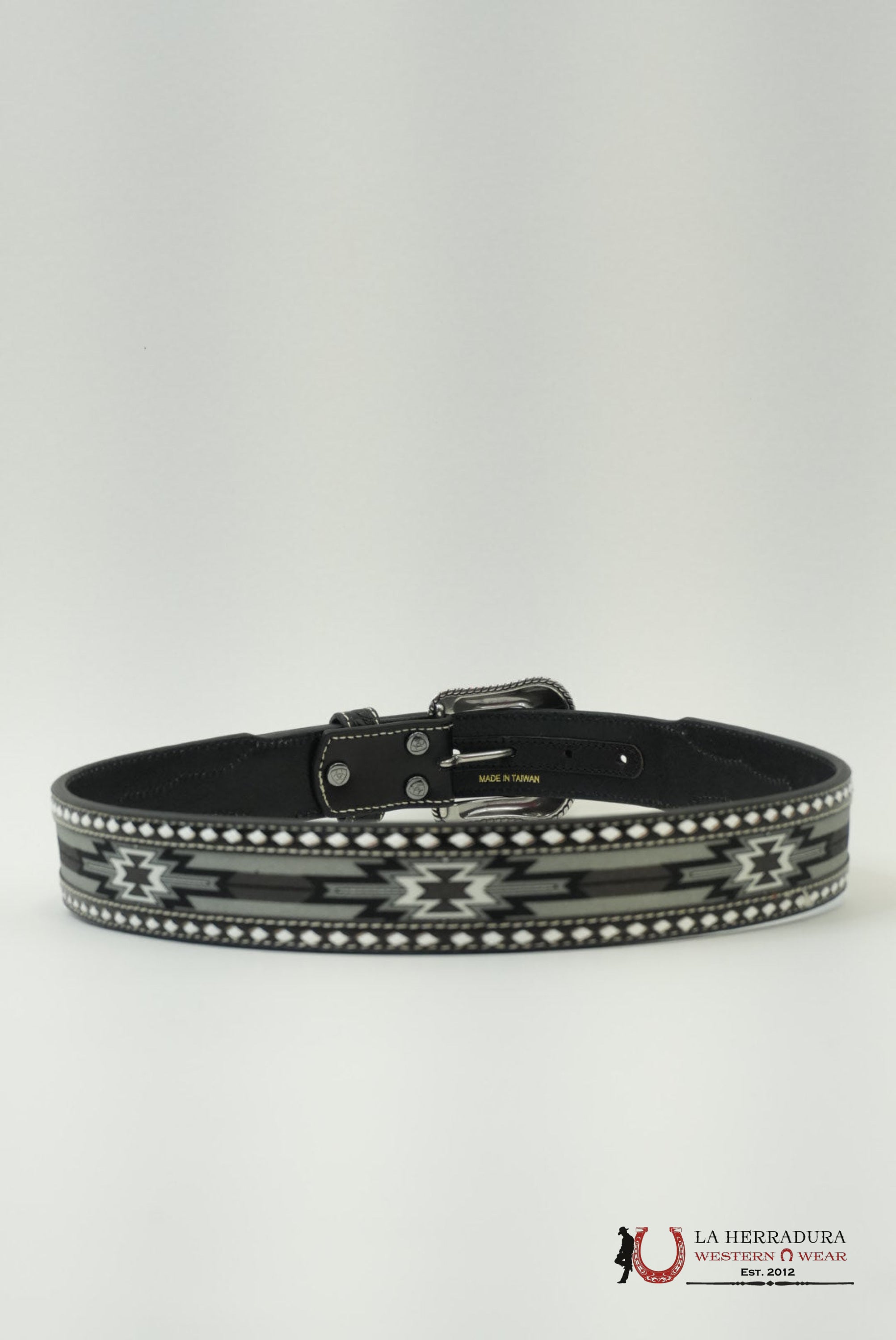 ARIAT BLACK & WHITE AZTEC STITCH BELT CINTURONES HOMBRES