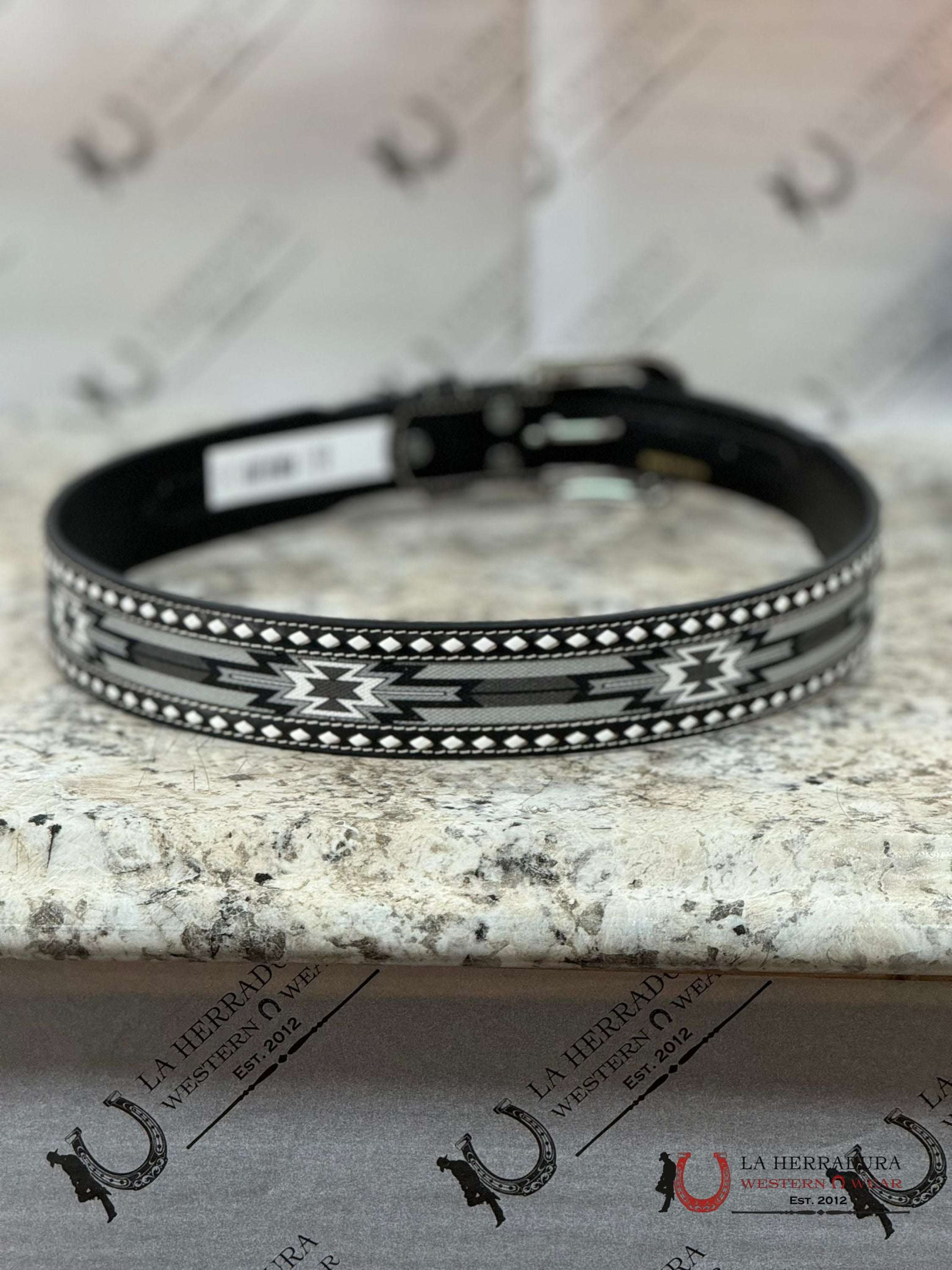 Ariat Black & White Aztec Stitch Belt Cinturones Hombres