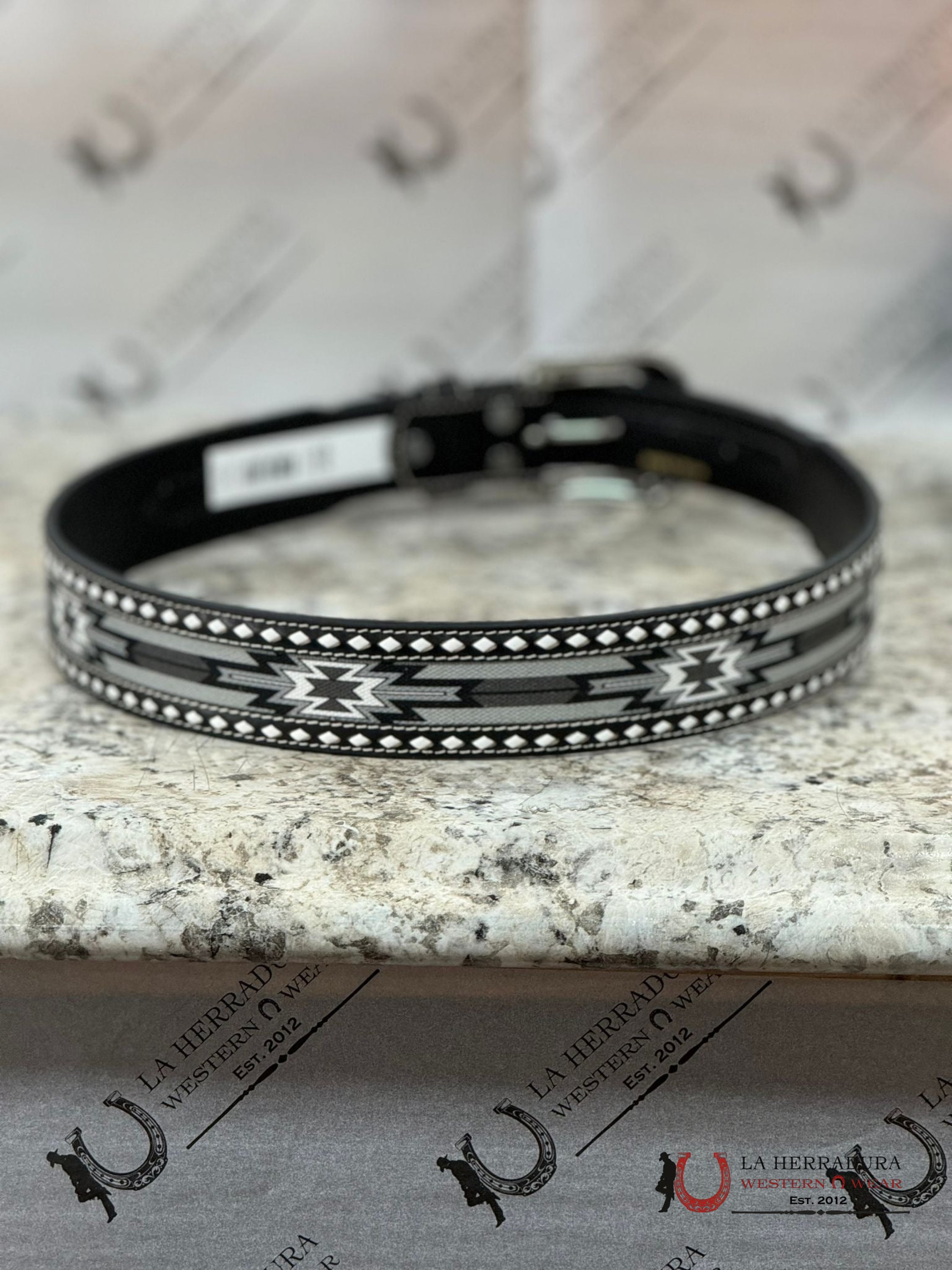 Ariat Black & White Aztec Stitch Belt Cinturones Hombres