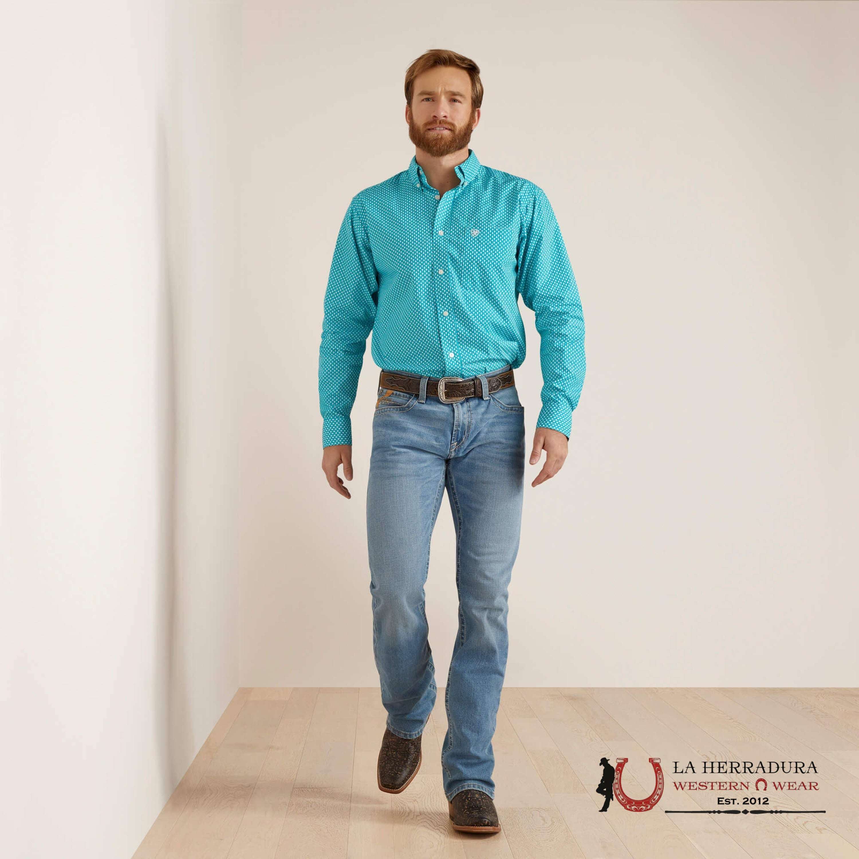 Ariat Blaine Fitted Long Sleeve Shirt Lanai Turquoise - 6193 Ropa Hombres