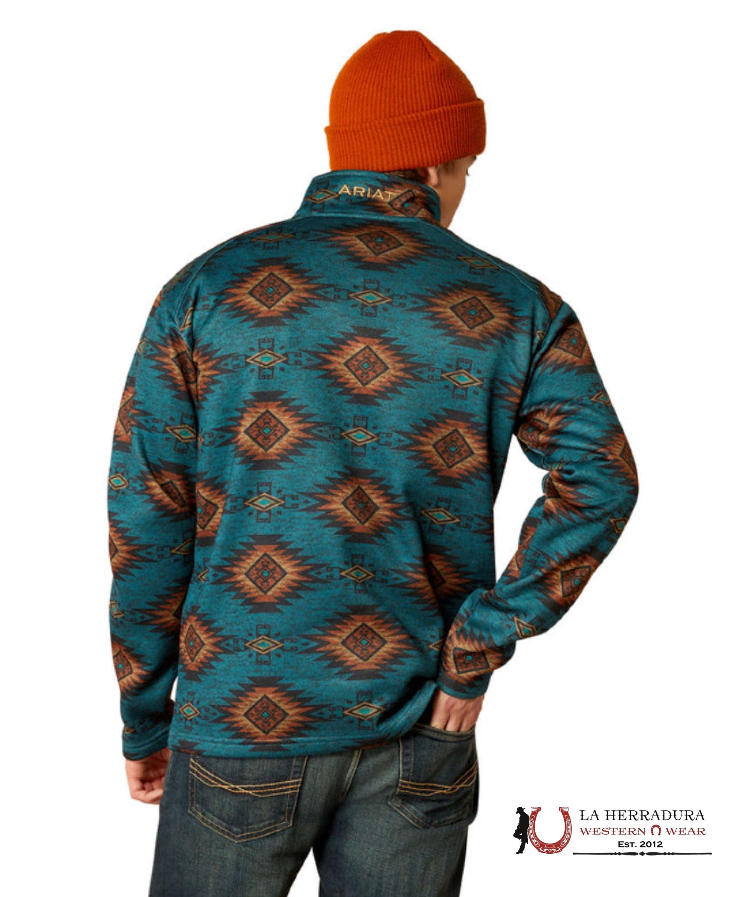 Ariat Blue Coral Southwest Caldwell Logo 1/4 Zip Up Sweater- 3016 Ropa Hombres