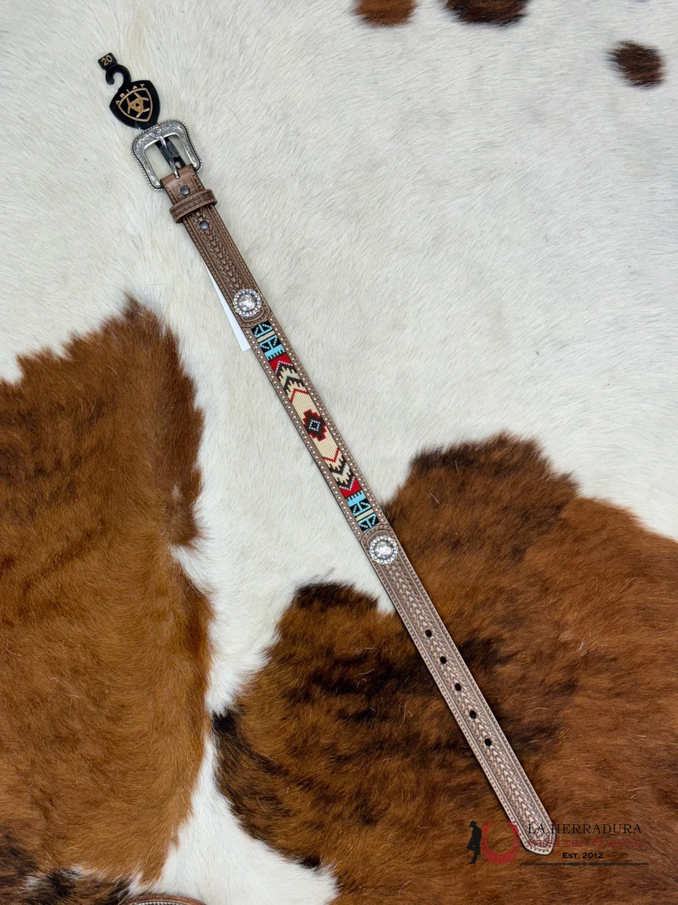 Ariat Boy Belt Grey Tan Red Aztec Multi Embellish Niños