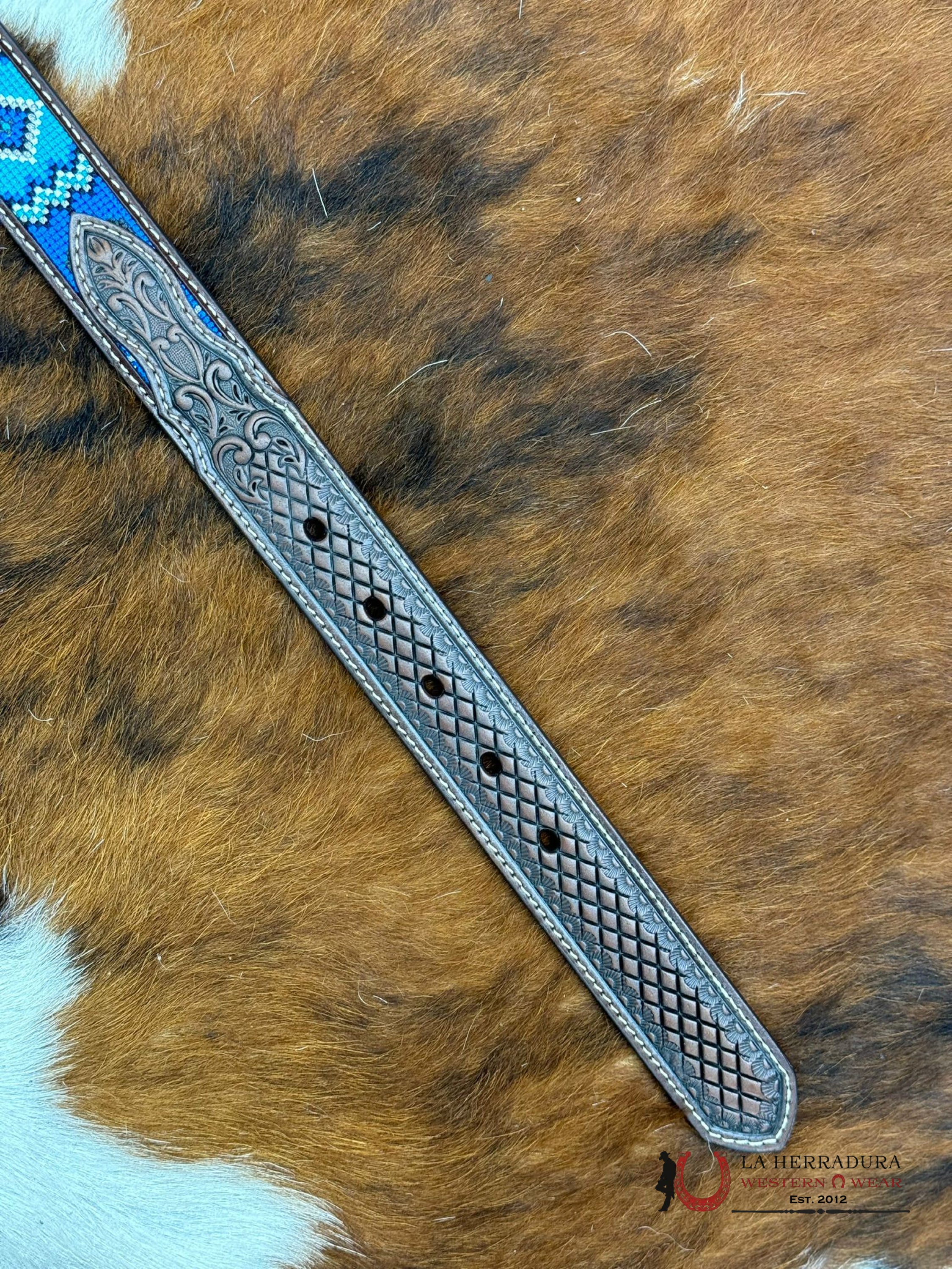 Ariat Boys Belt Silver Dark Brown Blues Stitched Niños