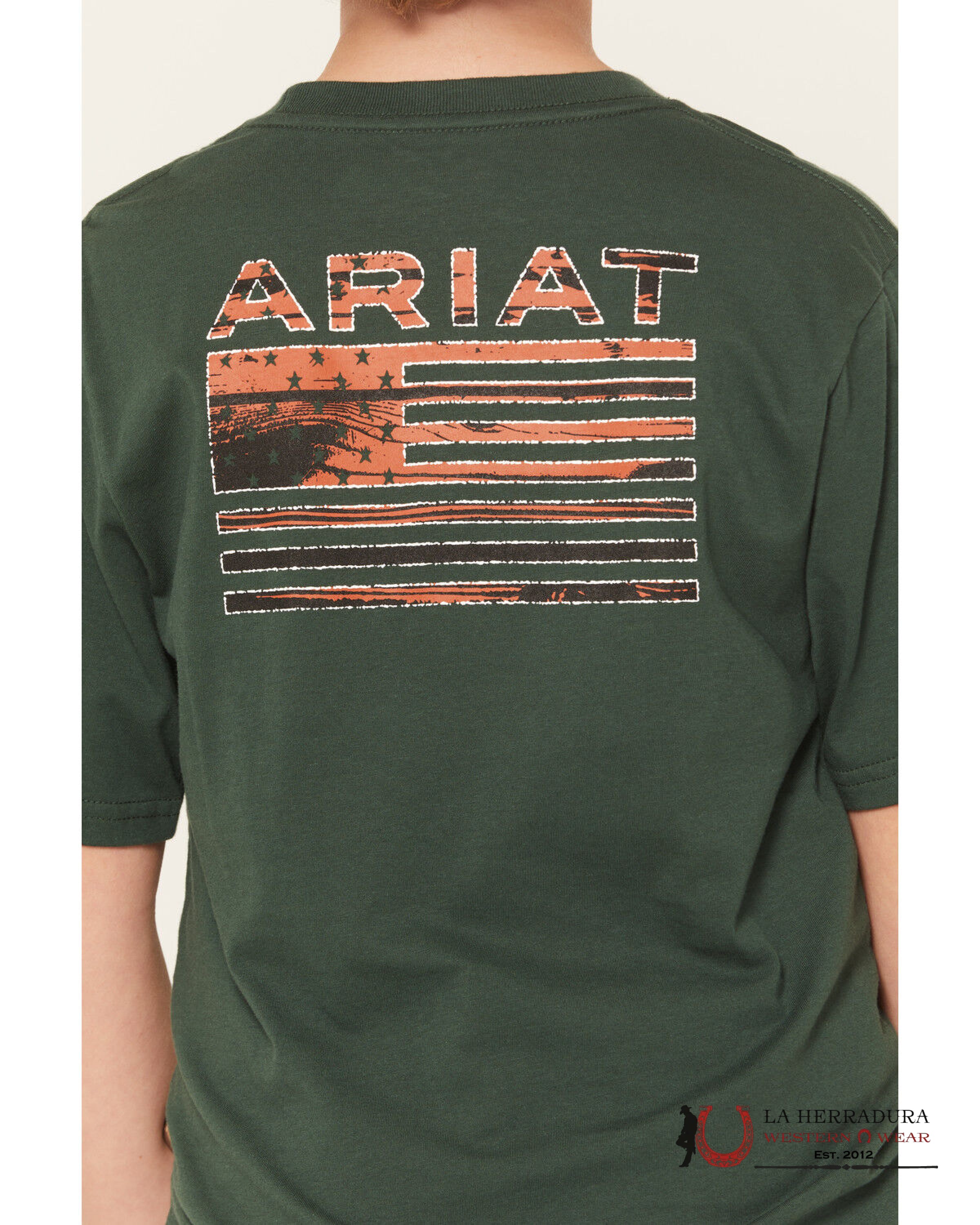 Ariat Boys Rustic Wood Flag SS Shirt Forest Green 10060398 NIÑOS