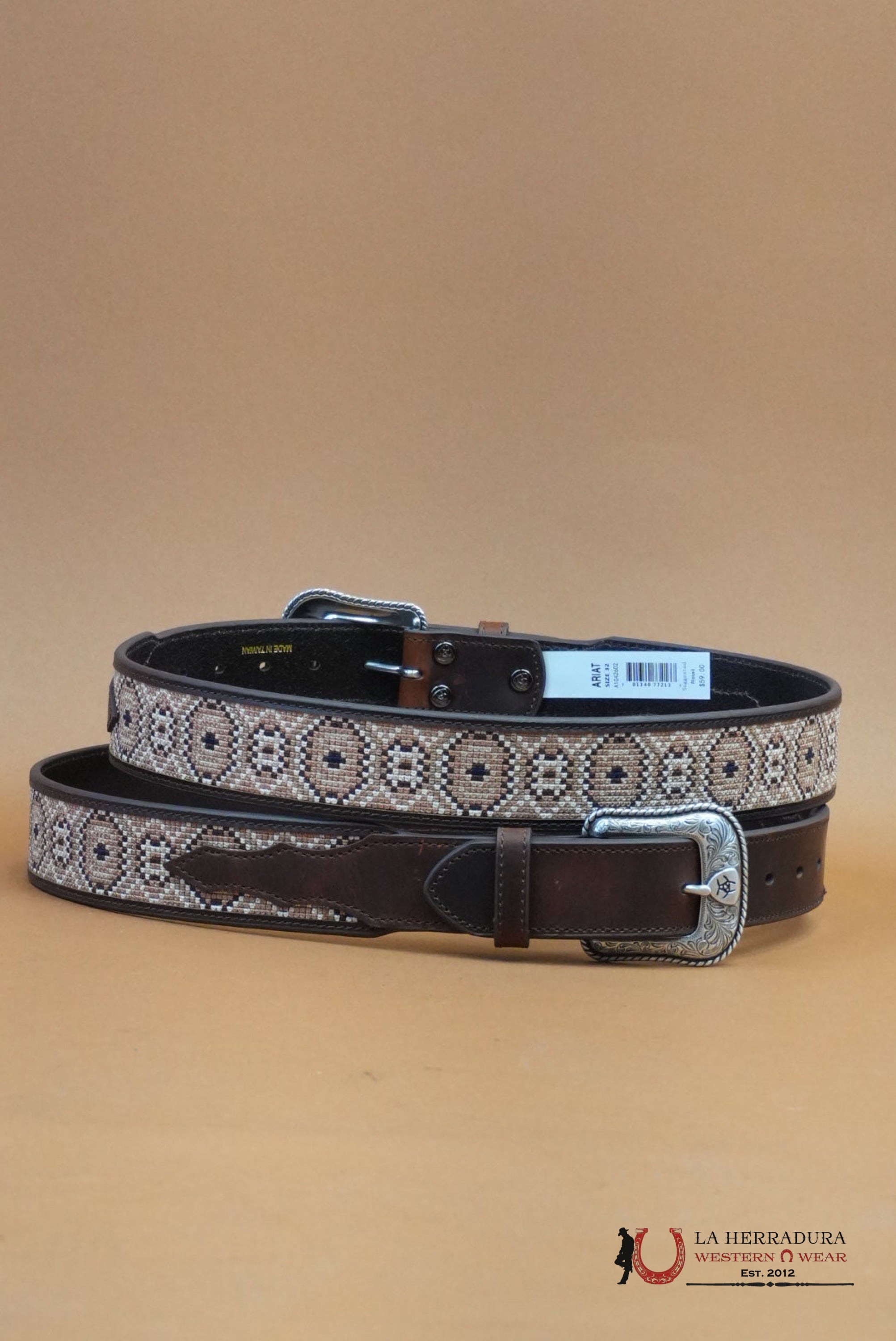 Ariat Brown Multi Color Aztec Print Belt CINTURONES HOMBRES