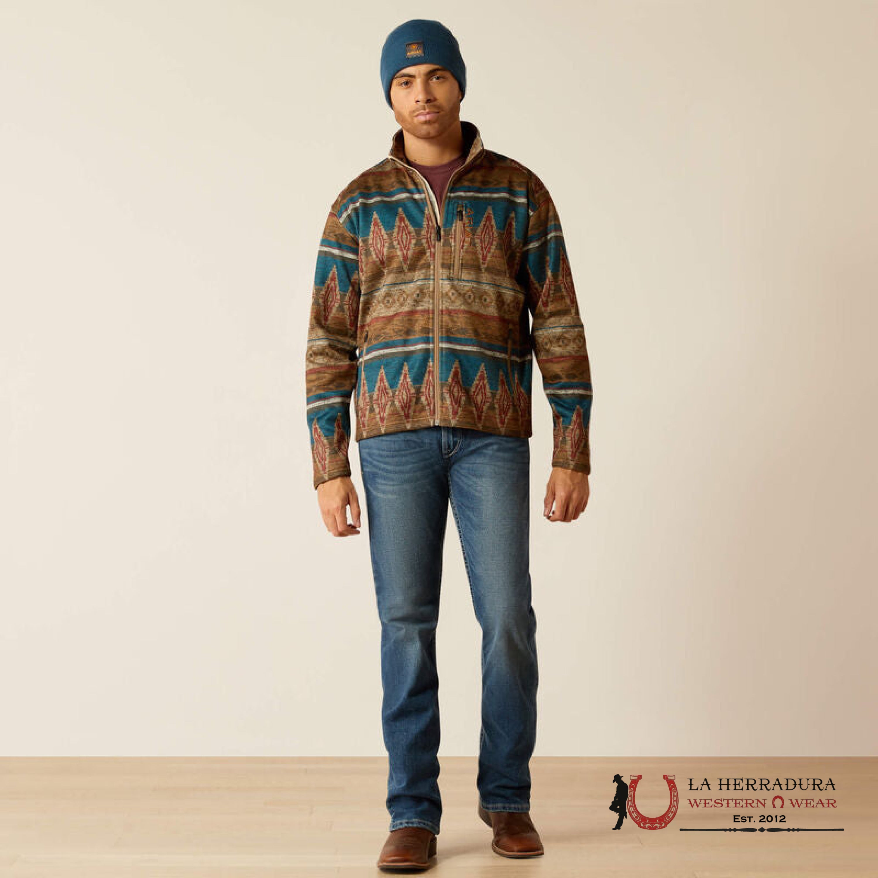 Ariat Caldwell Full Zip Men Sweater Oxford Tan Southwest Print - 2818 Ropa Hombres