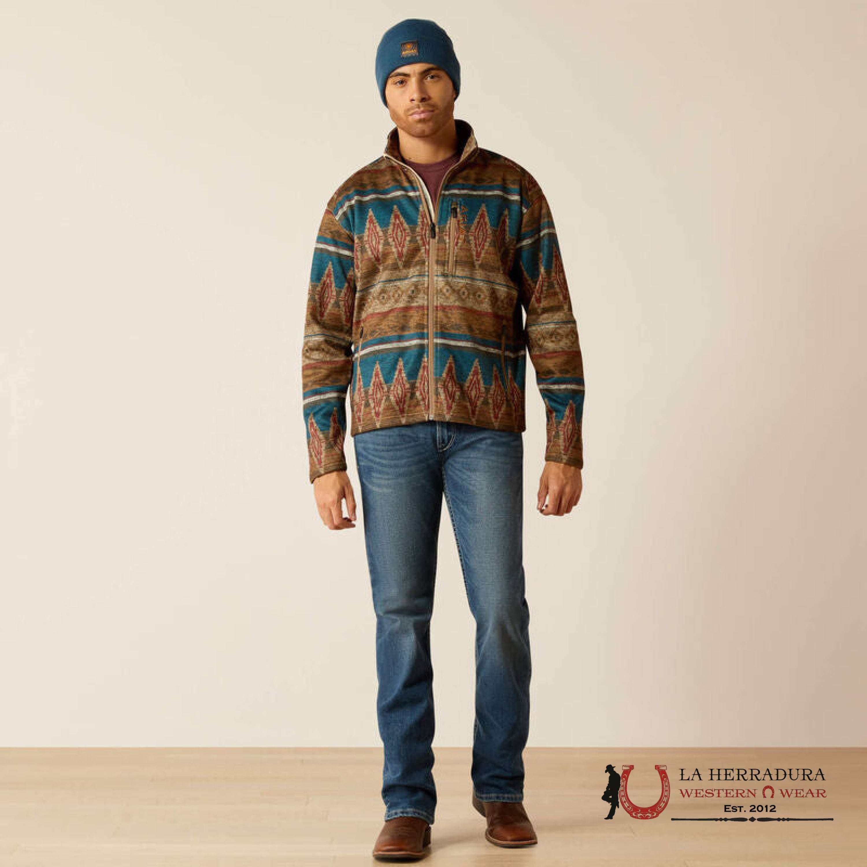 Ariat Caldwell Full Zip Men Sweater Oxford Tan Southwest Print - 2818 Ropa Hombres